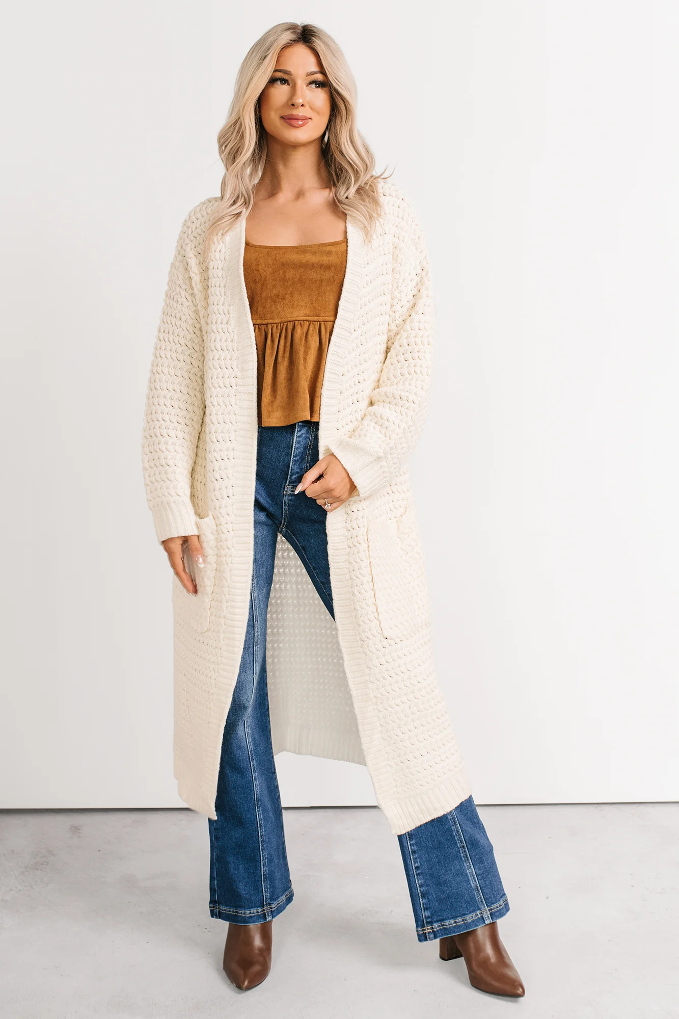 Still Dreaming Cable Knit Long Cardigan (Cream) - Image 3
