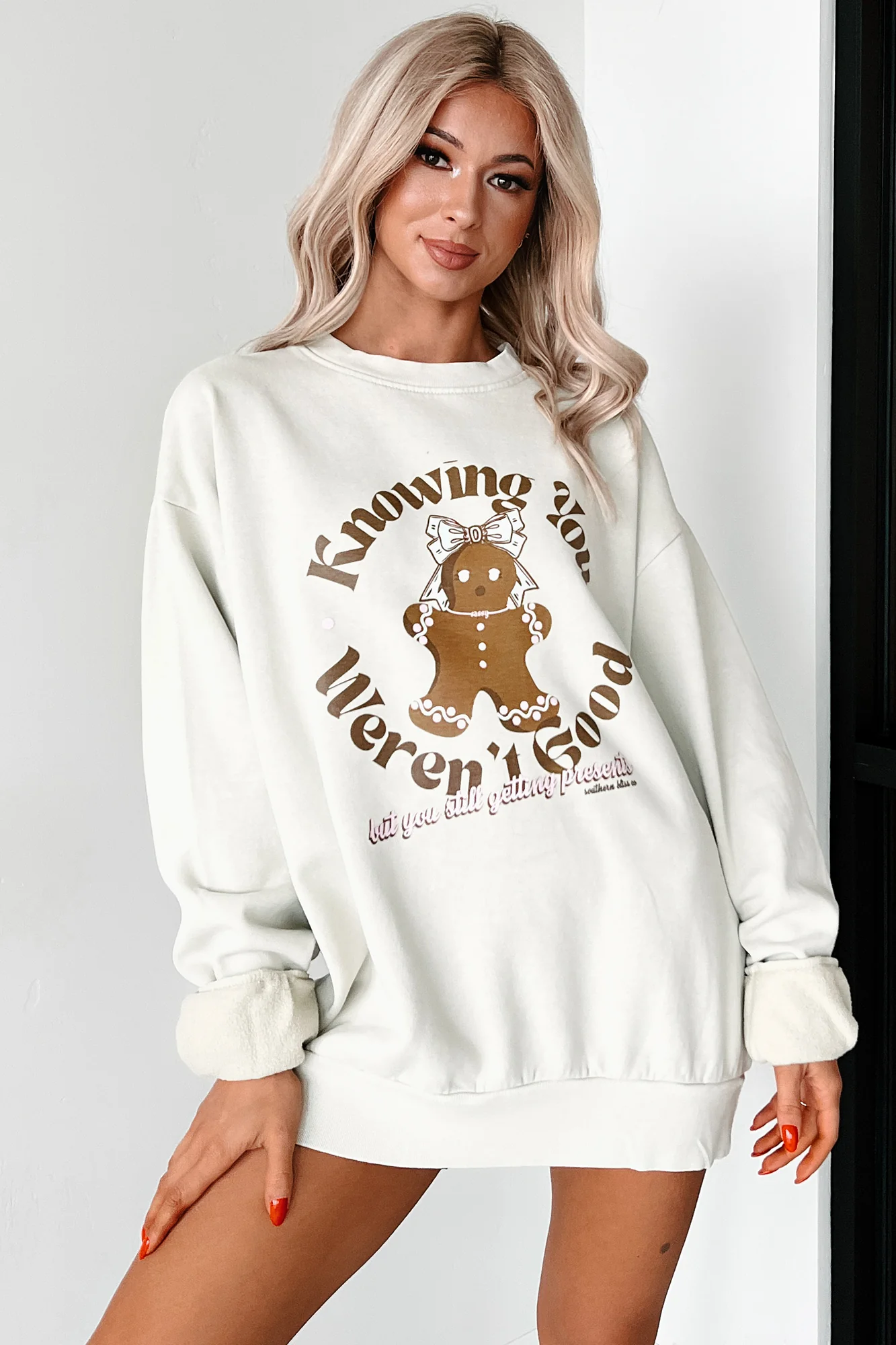 "Still Getting Presents" Graphic Sweatshirt (Pale Sage) - Image 2