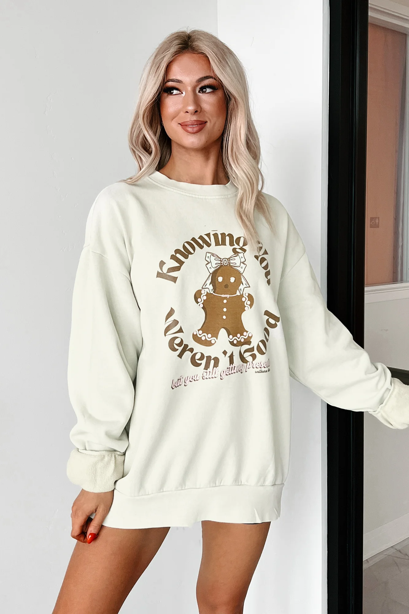 "Still Getting Presents" Graphic Sweatshirt (Pale Sage) - Image 5