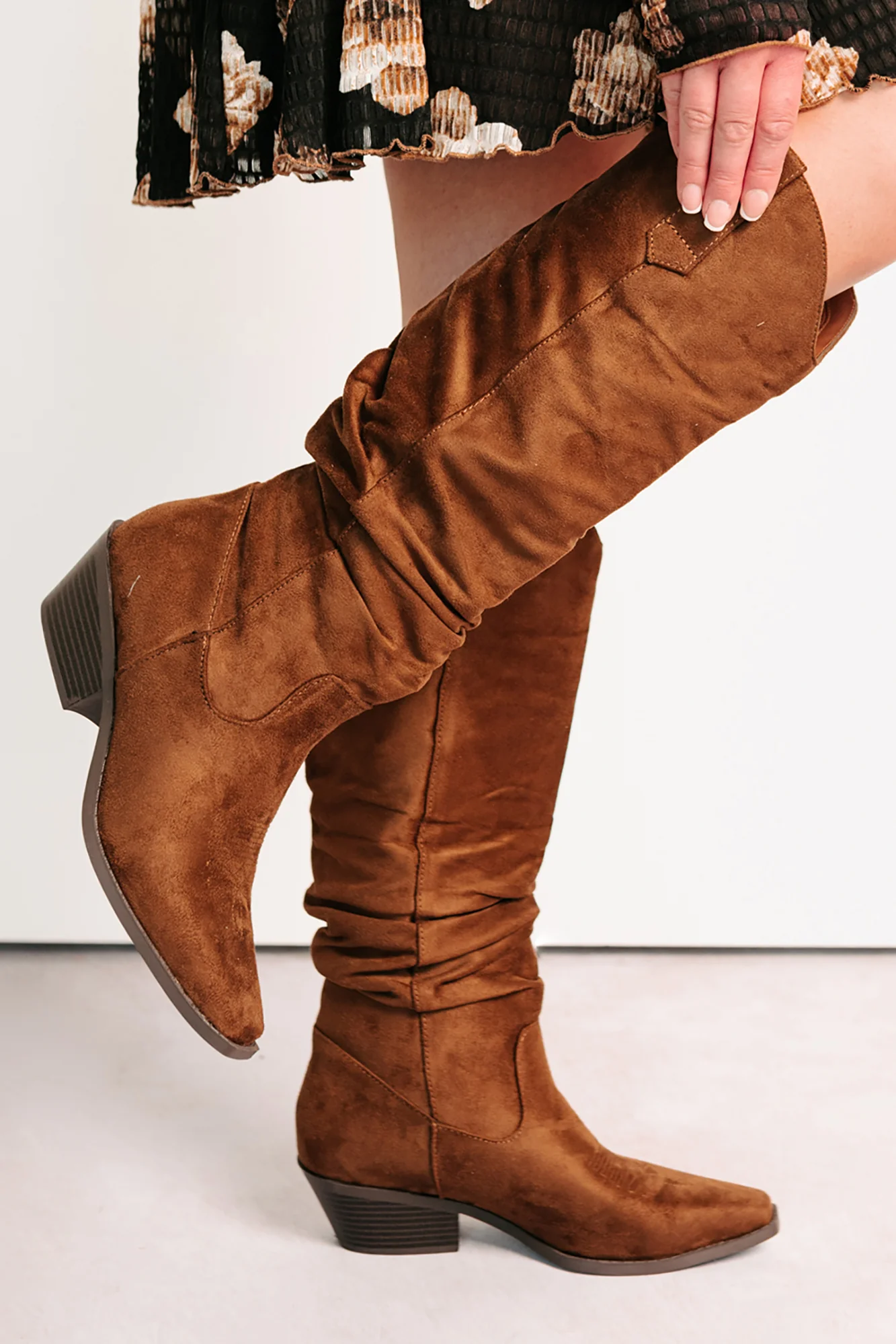 Stomp & Strut Faux Suede Slouch Boots (Chocolate) - Image 2