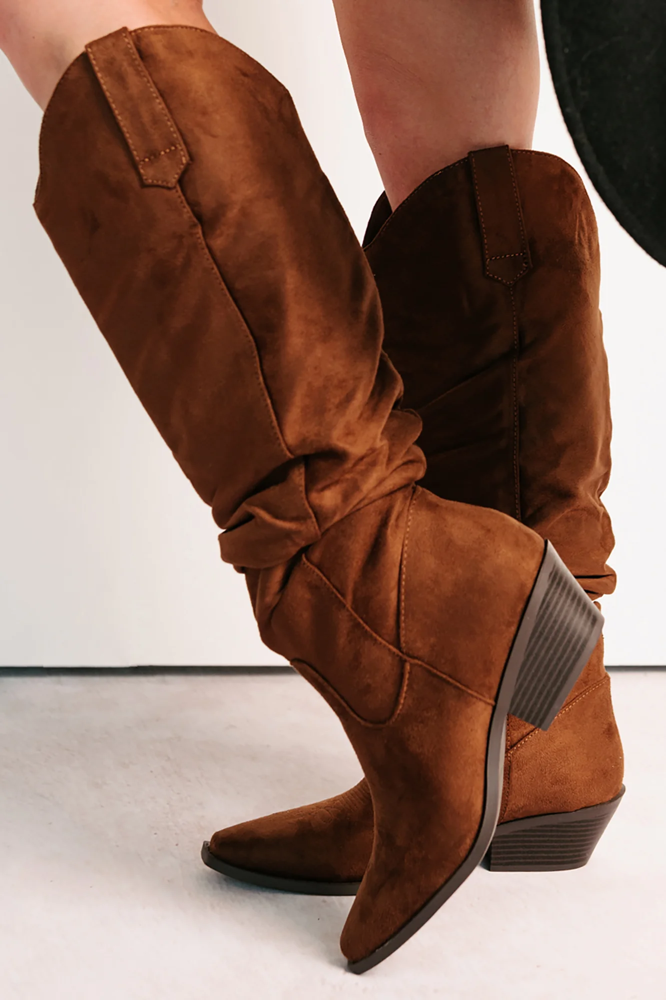 Stomp & Strut Faux Suede Slouch Boots (Chocolate) - Image 6