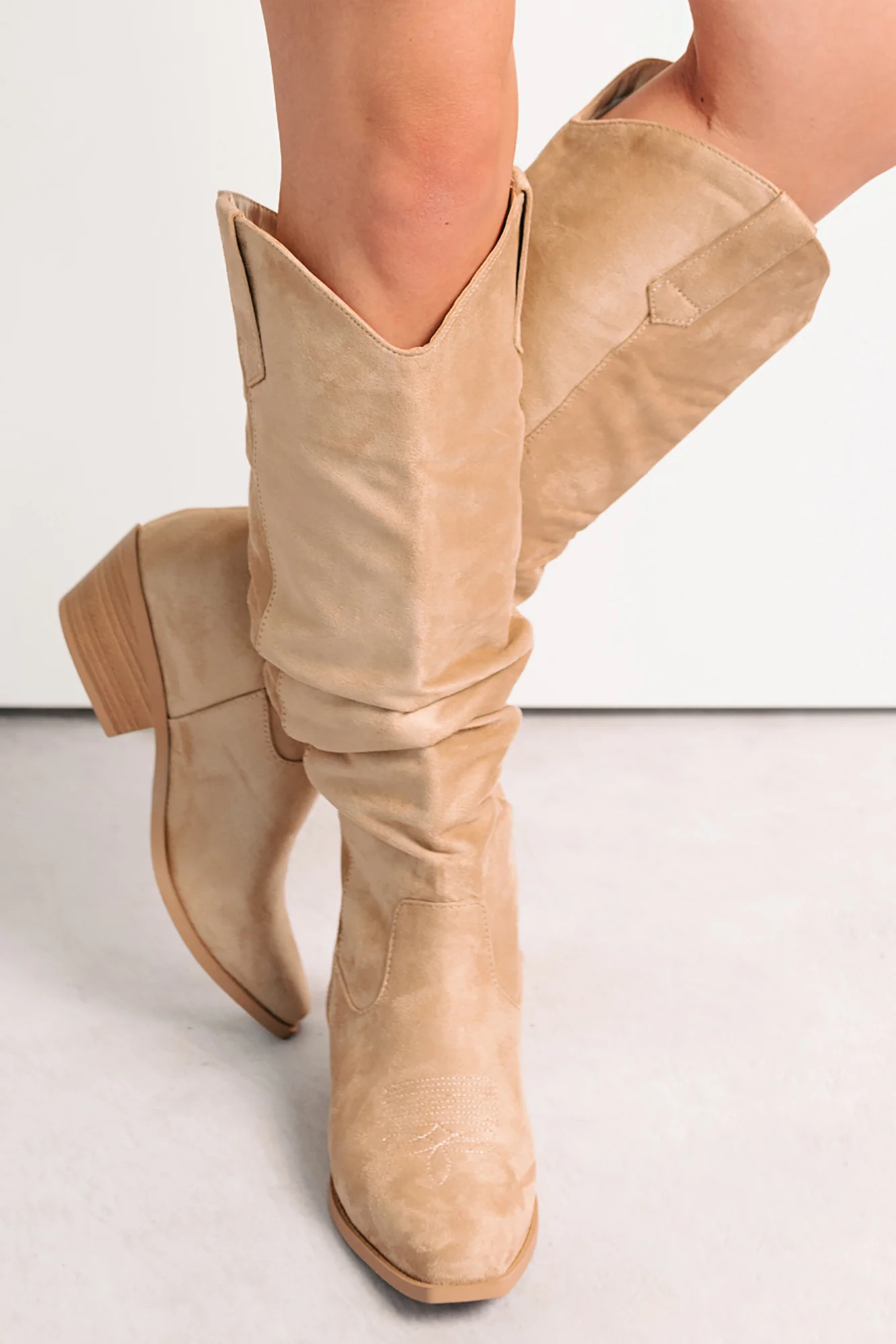 Stomp & Strut Faux Suede Slouch Boots (Light Sand) - Image 3