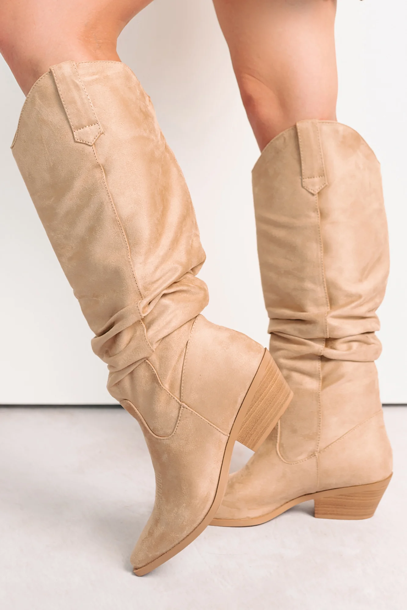 Stomp & Strut Faux Suede Slouch Boots (Light Sand) - Image 4