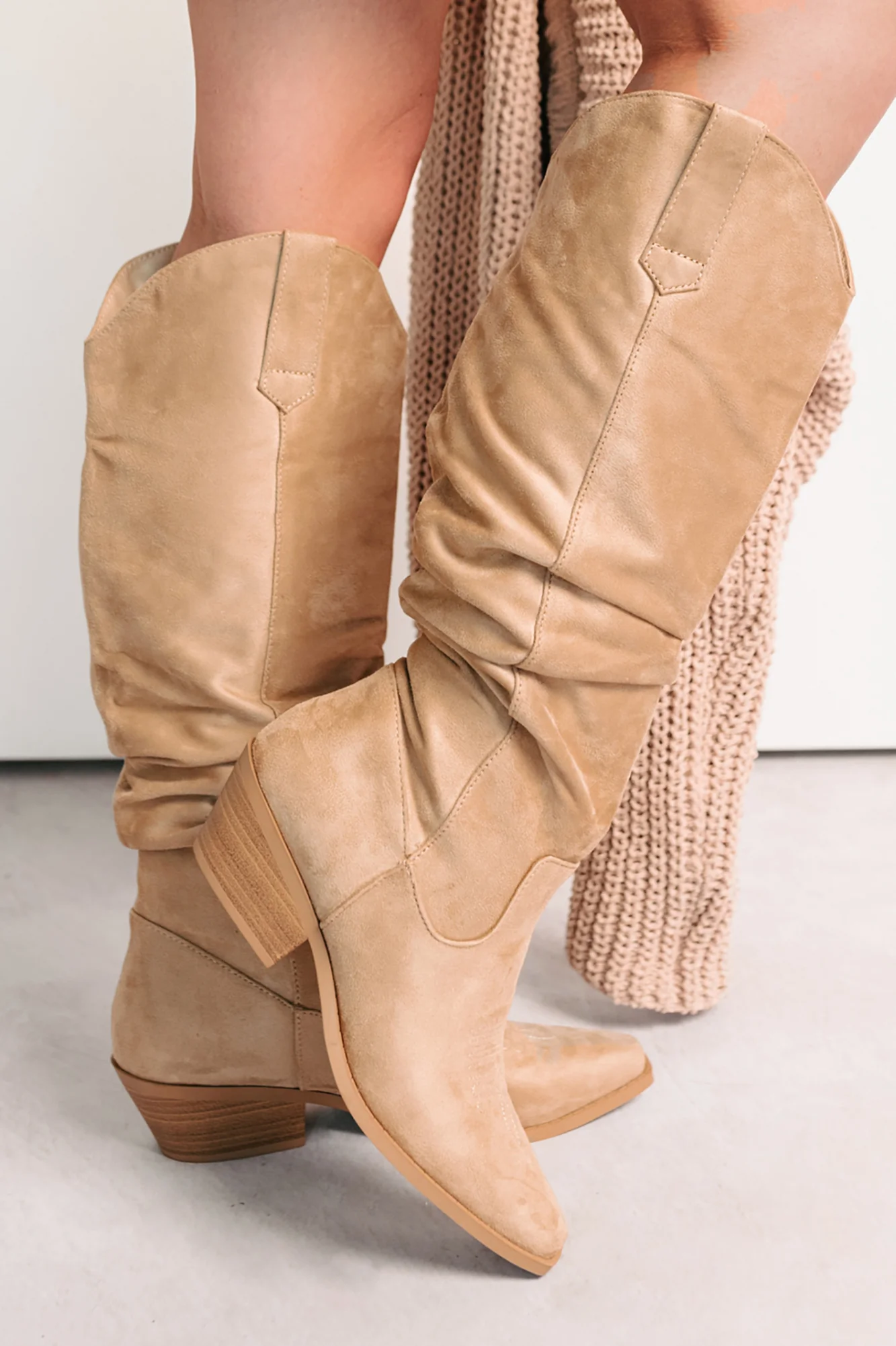 Stomp & Strut Faux Suede Slouch Boots (Light Sand) - Image 5