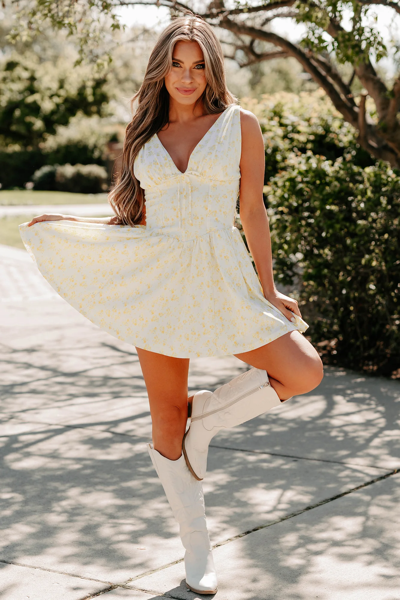 Stop & Bloom Sleeveless Floral Mini Dress (Yellow) - Image 5