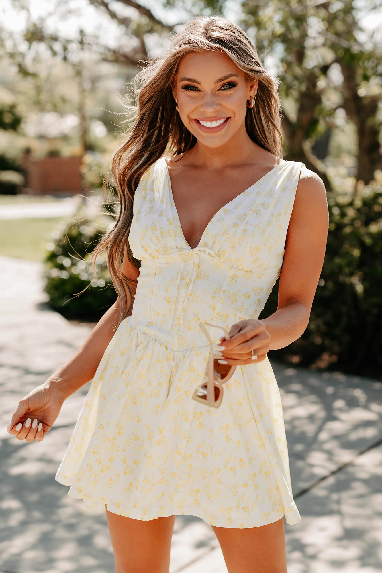 Stop & Bloom Sleeveless Floral Mini Dress (Yellow) - Image 7