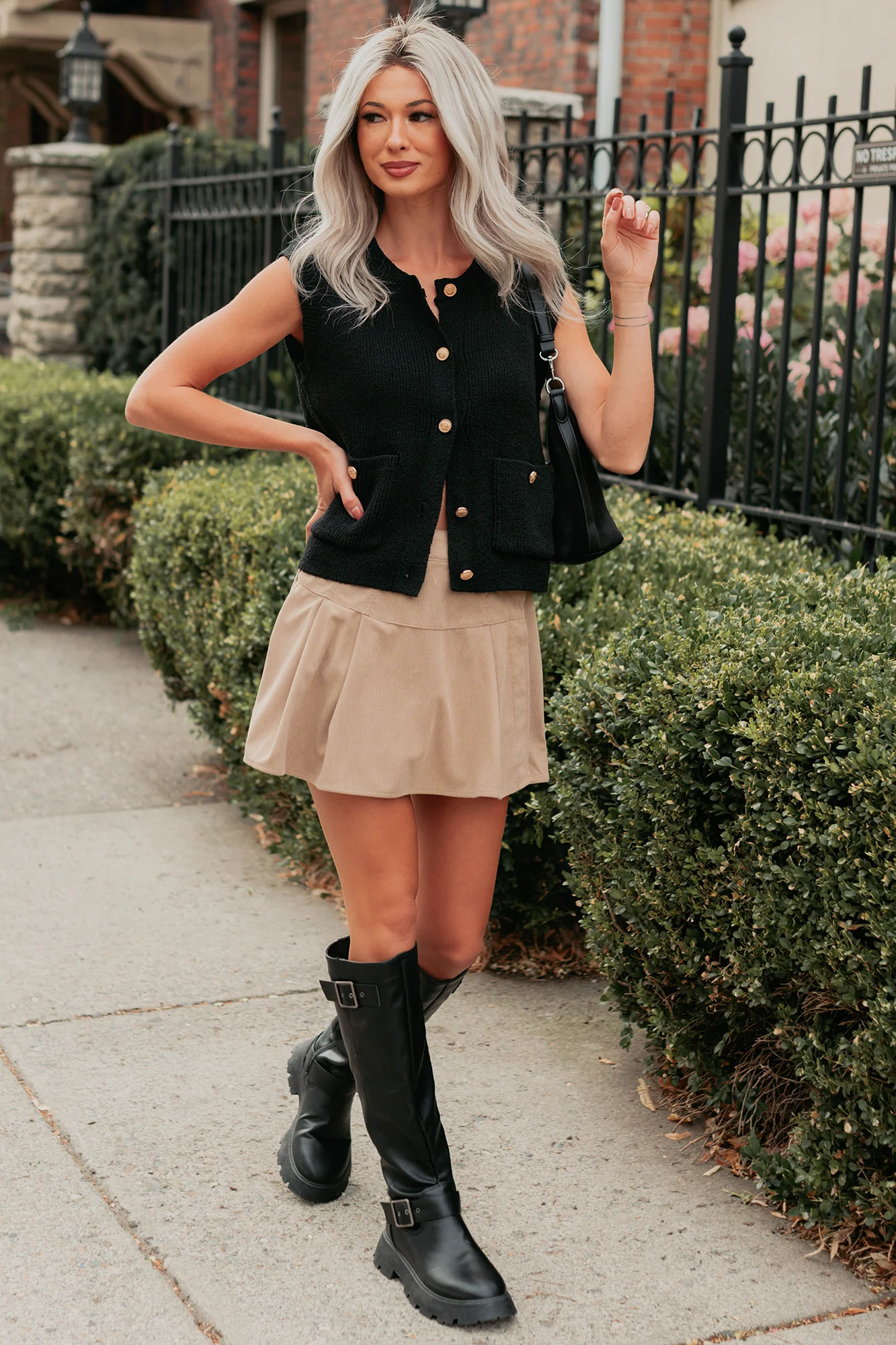Story Unfolds Corduroy Pleated Wrap Skort (Taupe) - Image 9