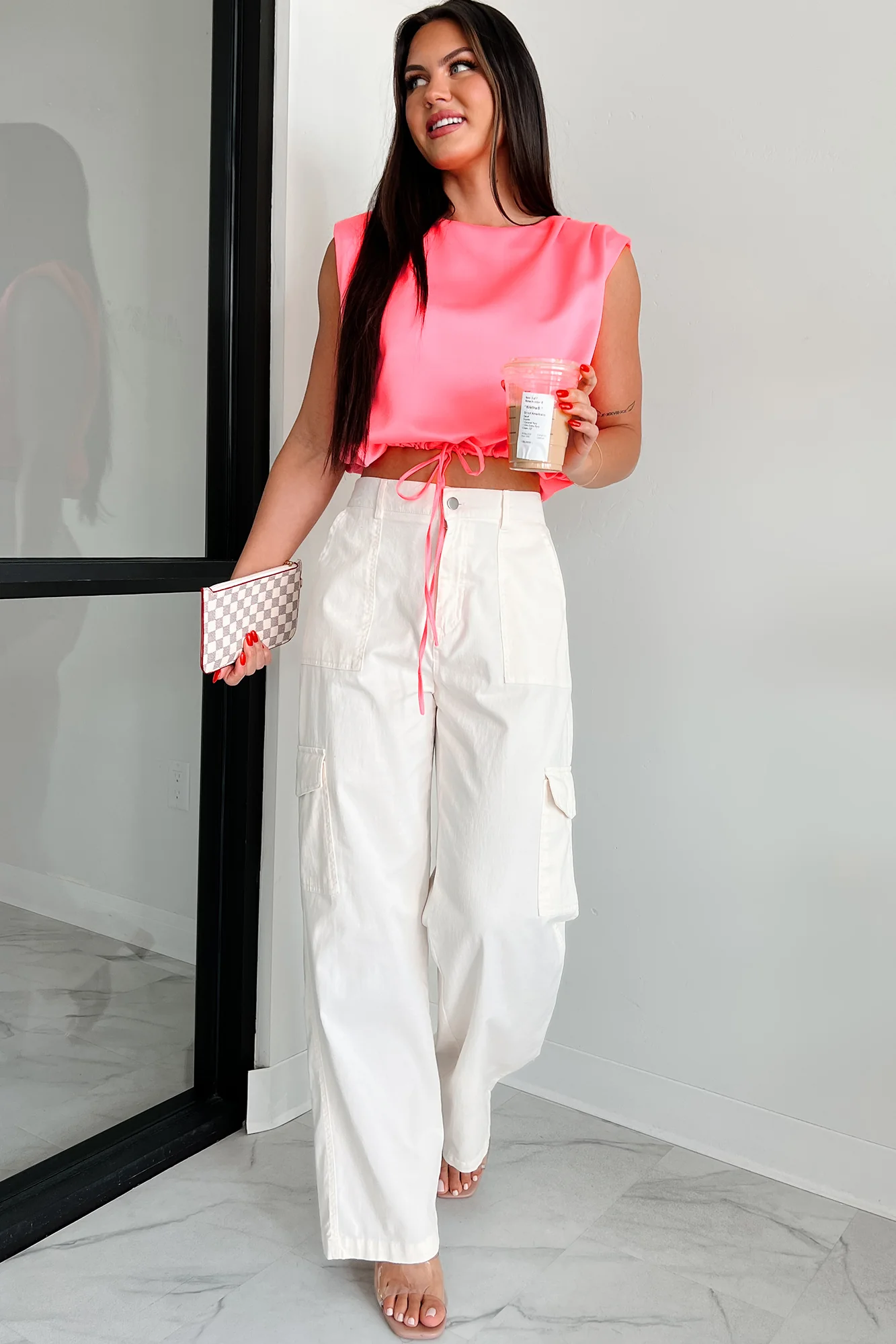 Strategic Planning Padded Shoulder Top (Neon Pink) - Image 2