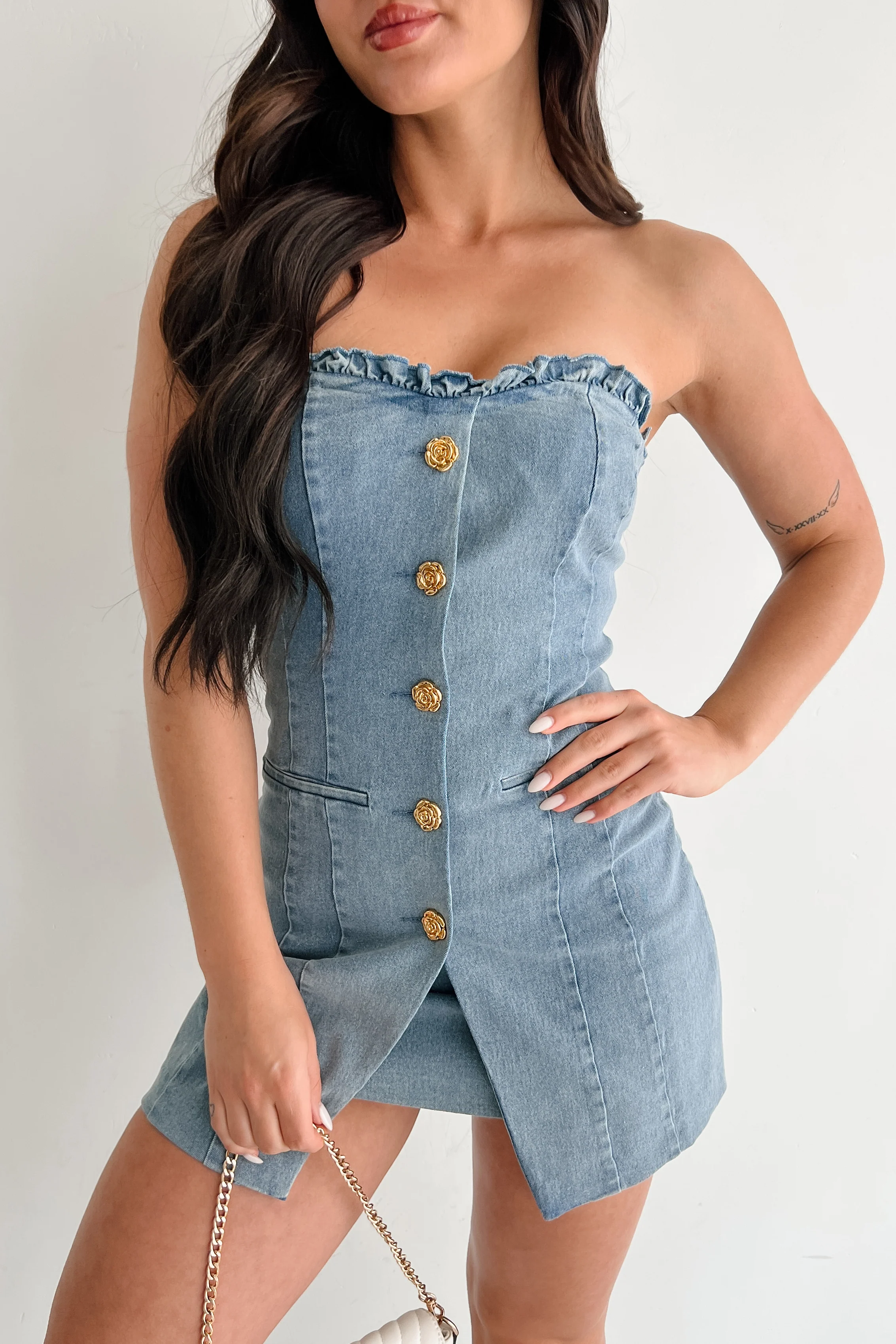 Street Couture Strapless Sweetheart Mini Dress (Denim) - Image 7