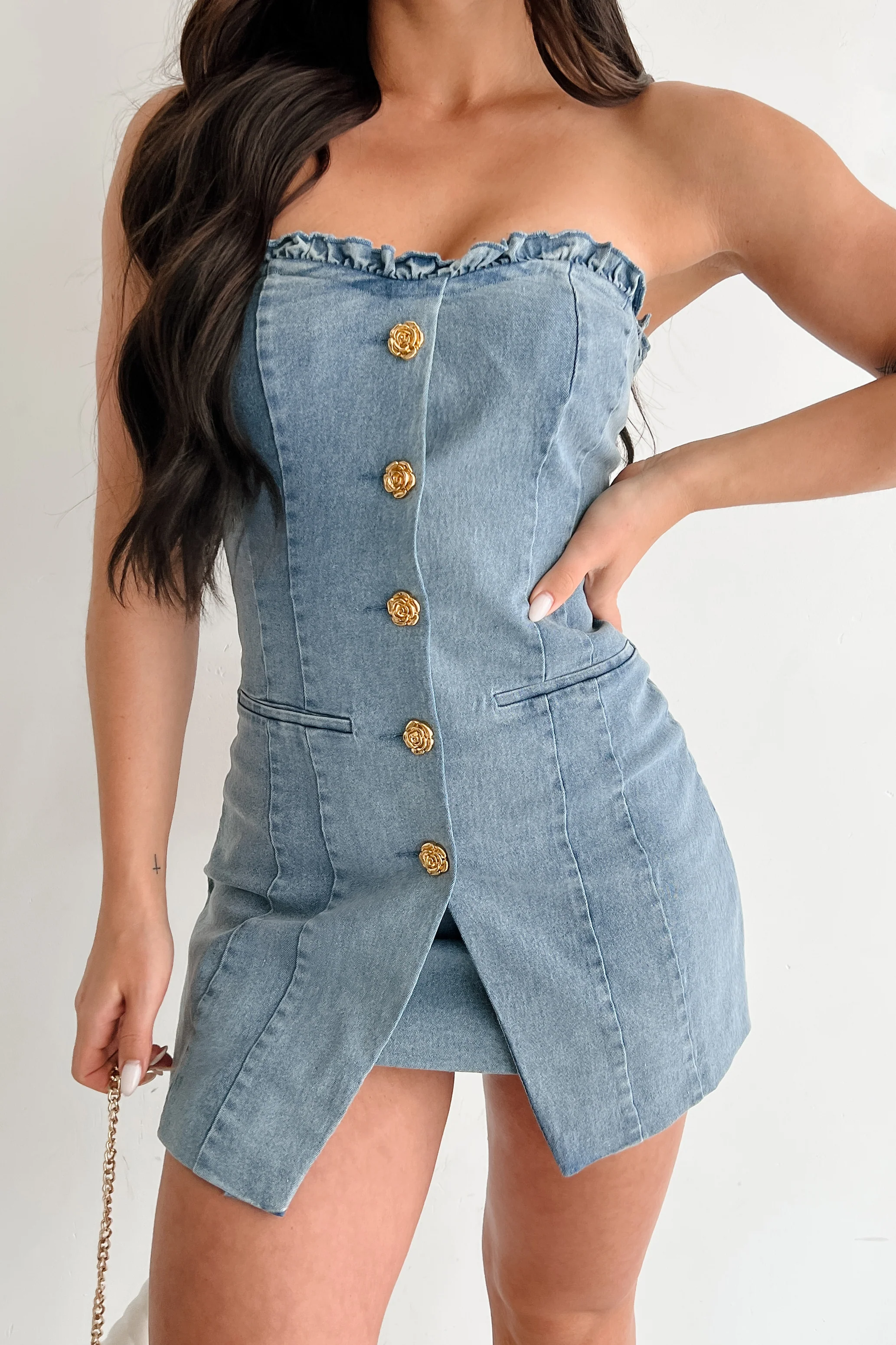 Street Couture Strapless Sweetheart Mini Dress (Denim) - Image 8