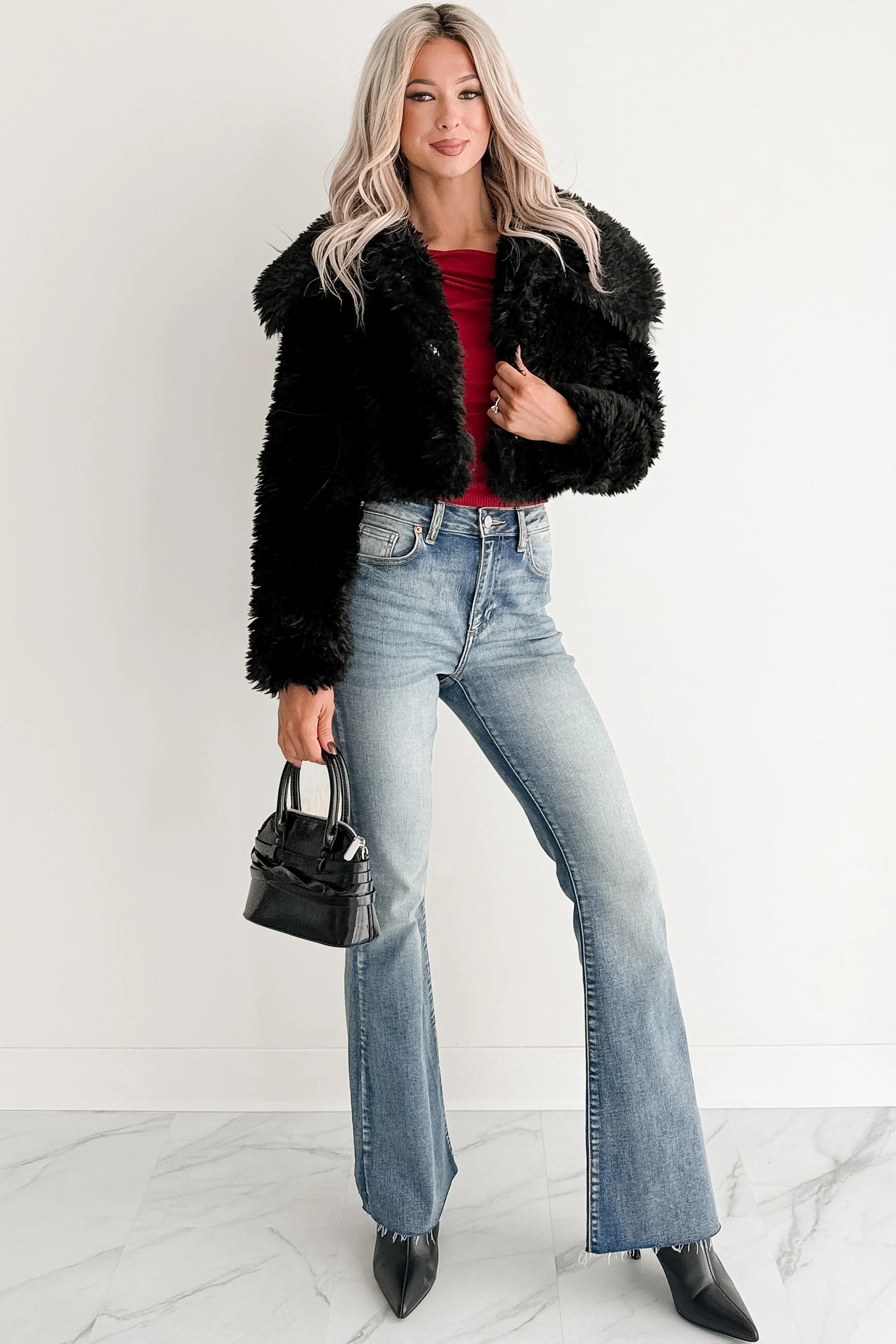 Strong Season Faux Fur Collared Jacket (Black) - Image 2
