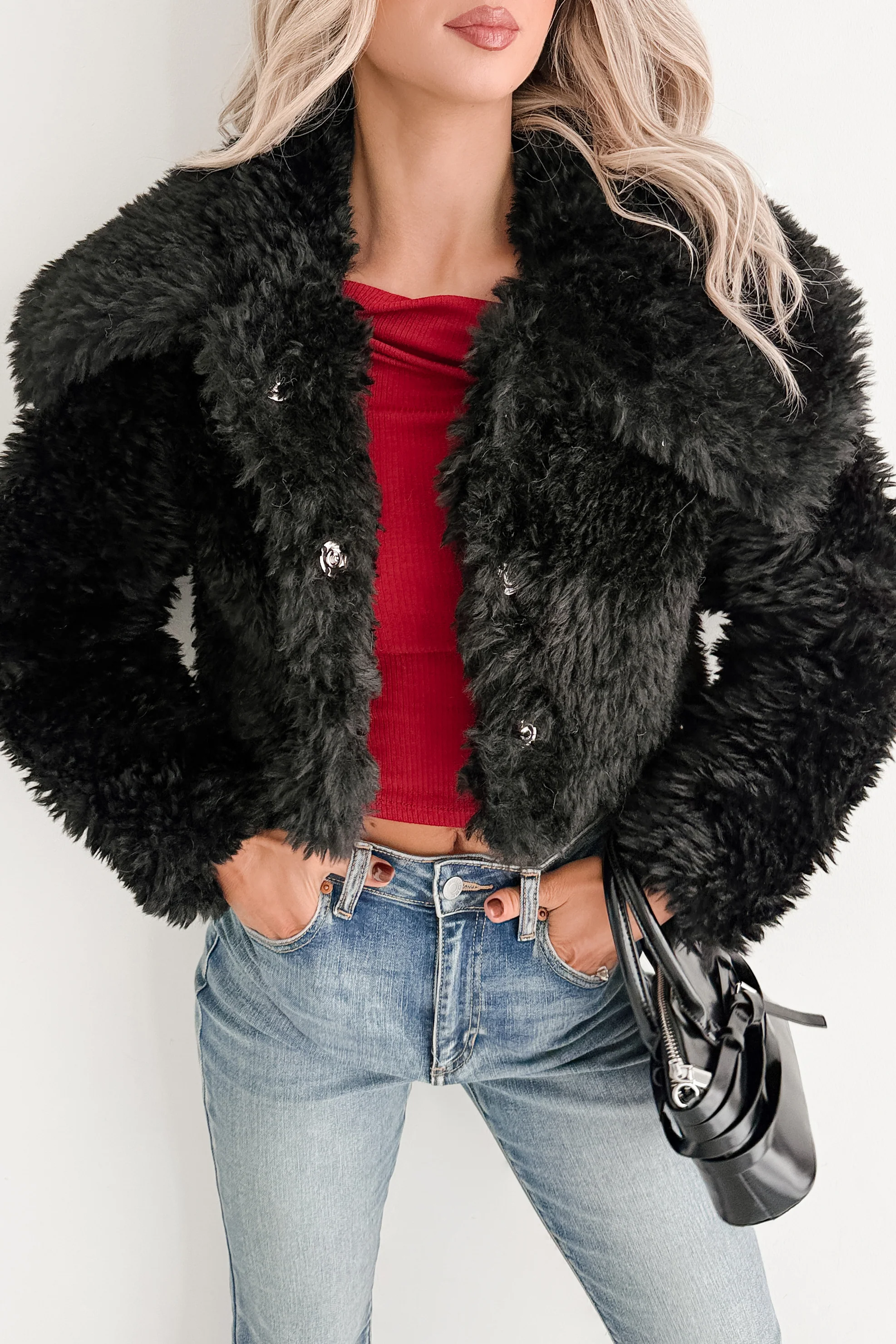 Strong Season Faux Fur Collared Jacket (Black) - Image 3