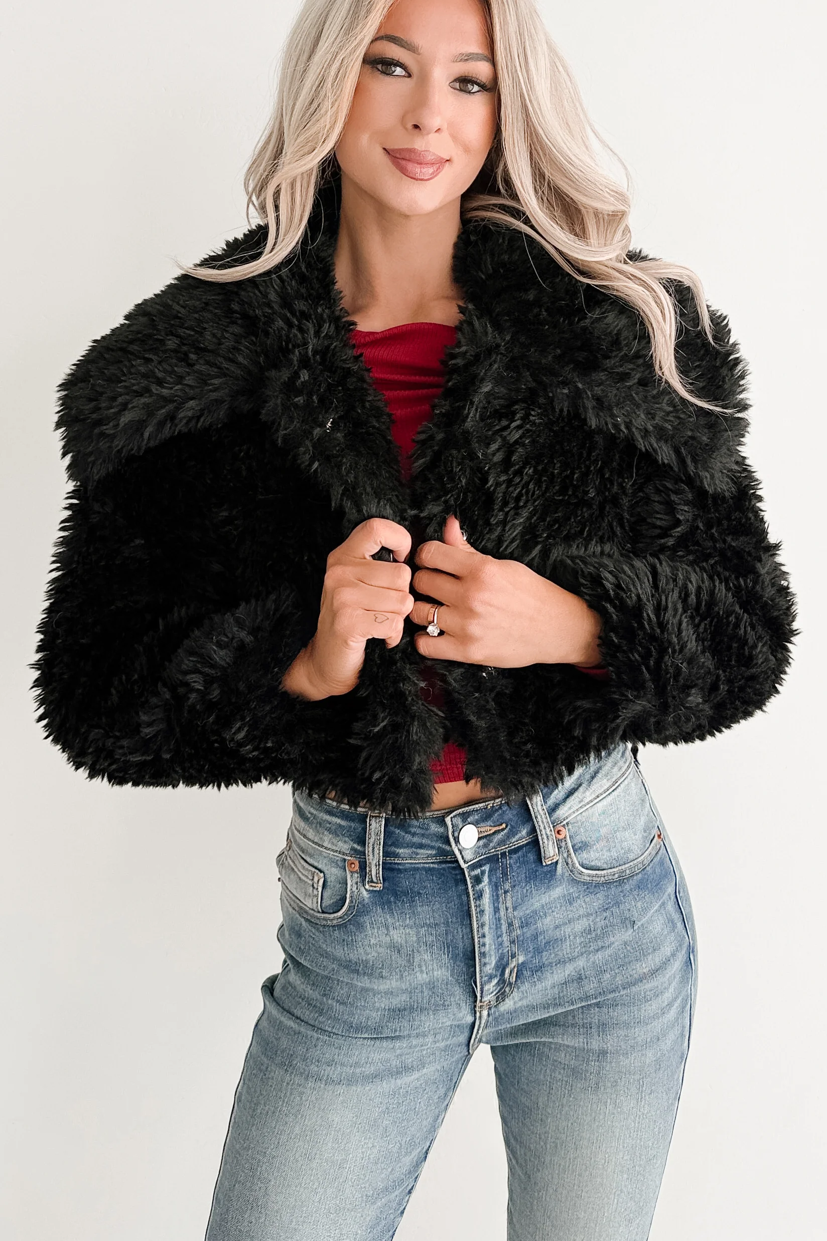 Strong Season Faux Fur Collared Jacket (Black) - Image 4