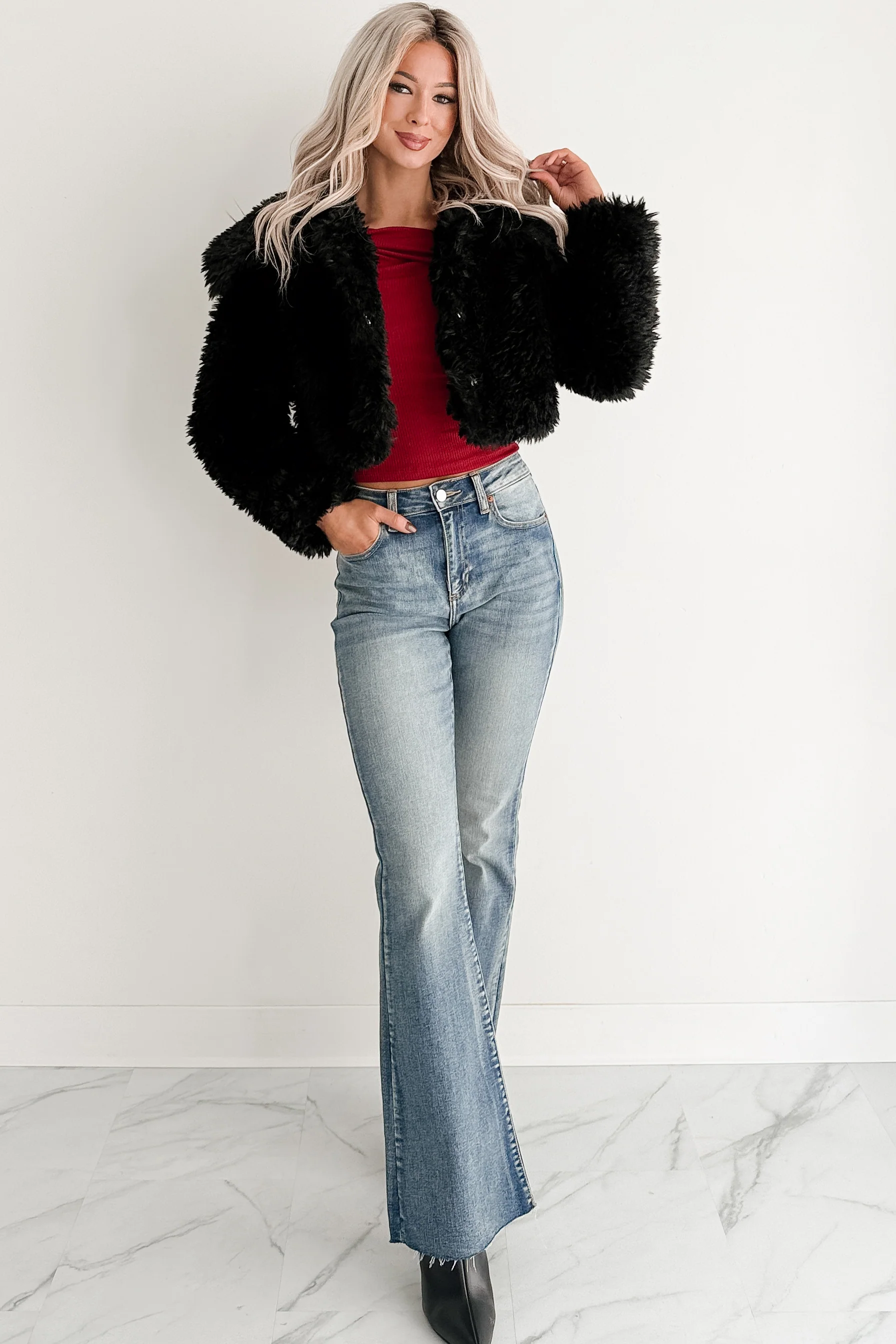 Strong Season Faux Fur Collared Jacket (Black) - Image 5