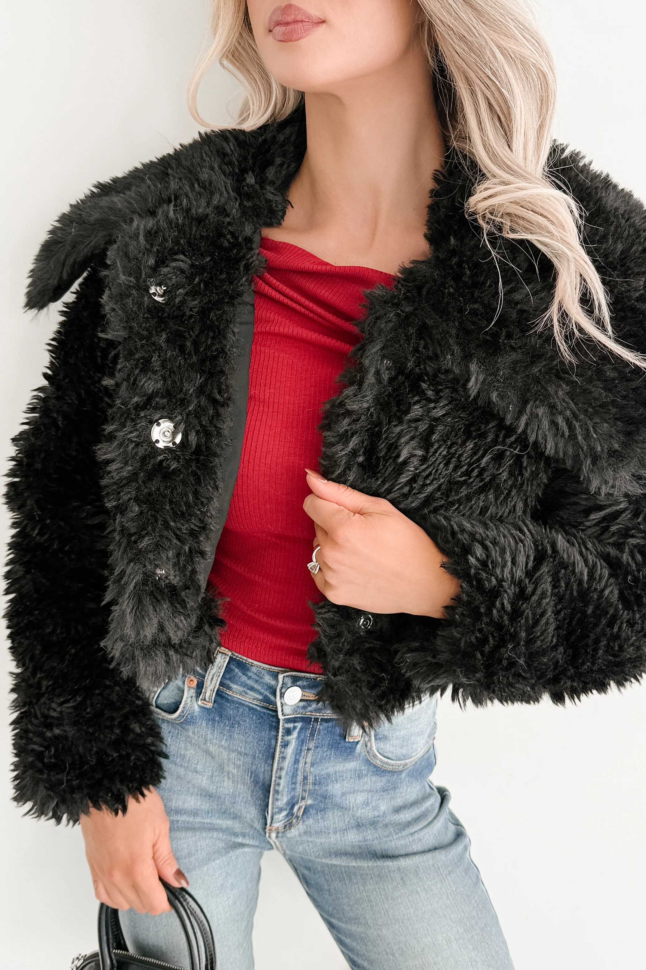 Strong Season Faux Fur Collared Jacket (Black) - Image 6
