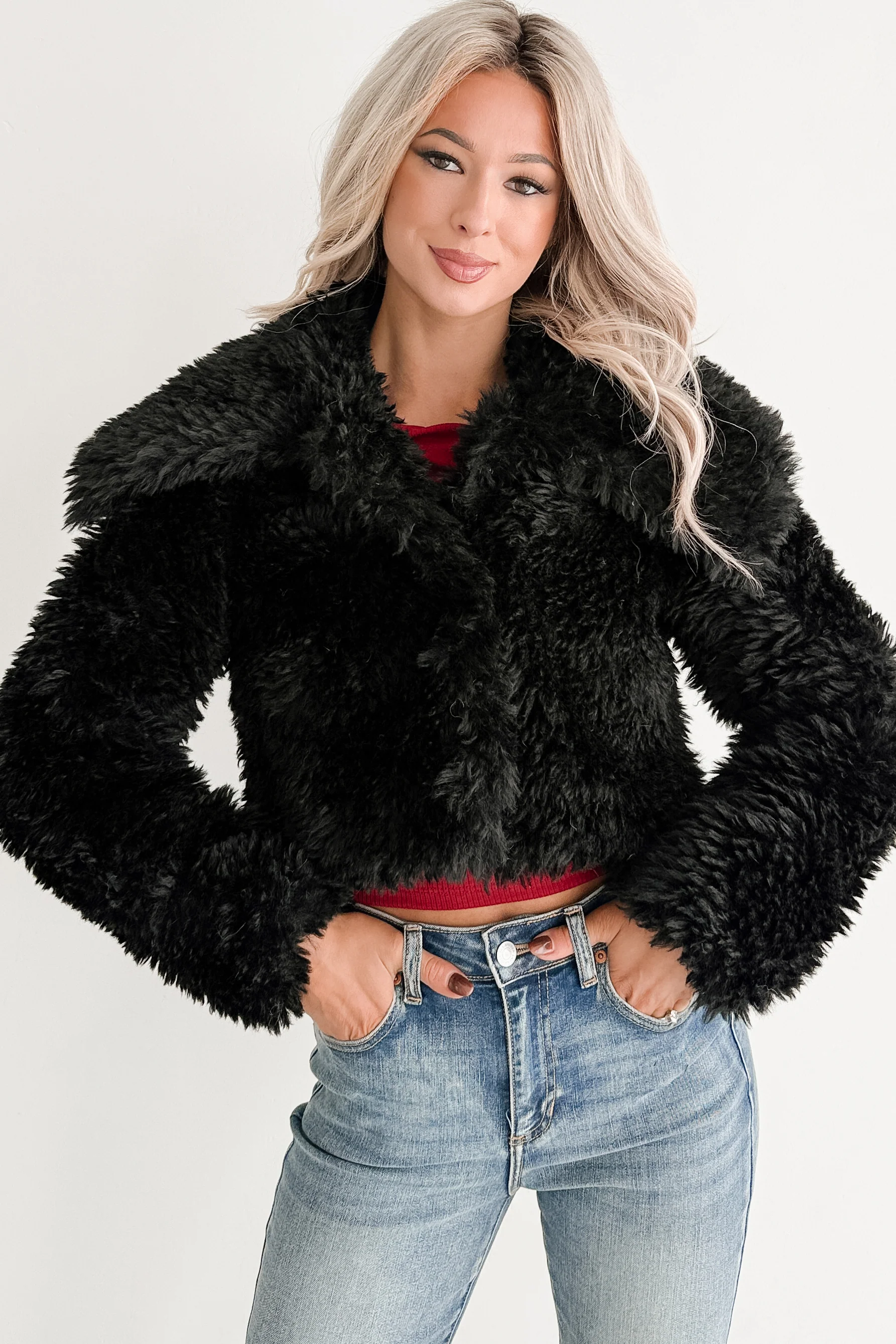 Strong Season Faux Fur Collared Jacket (Black) - Image 7