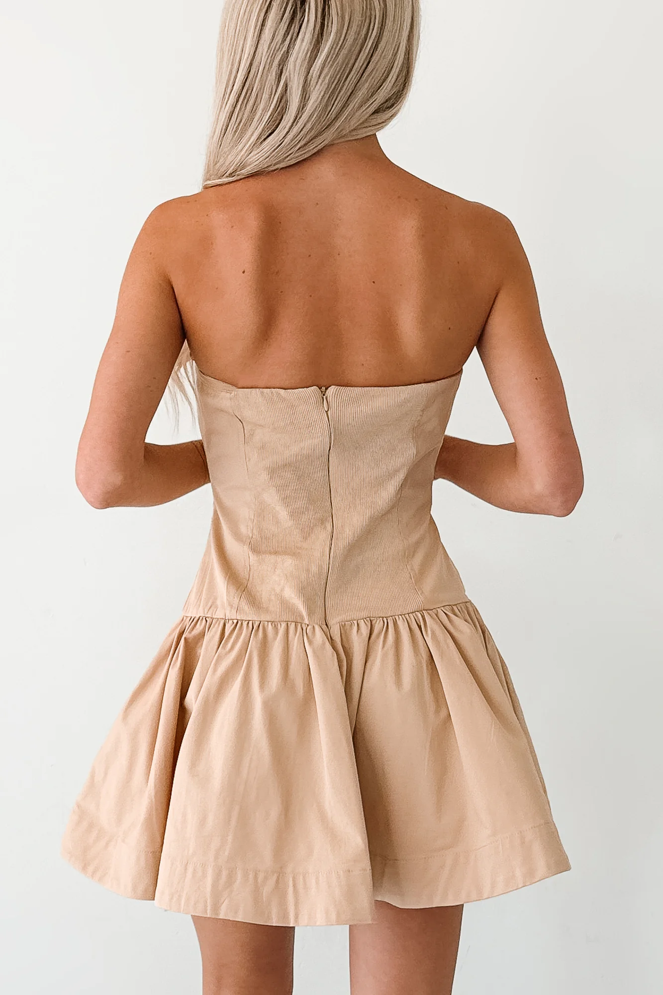 Strutting In Style Strapless Mini Dress (Taupe) - Image 3