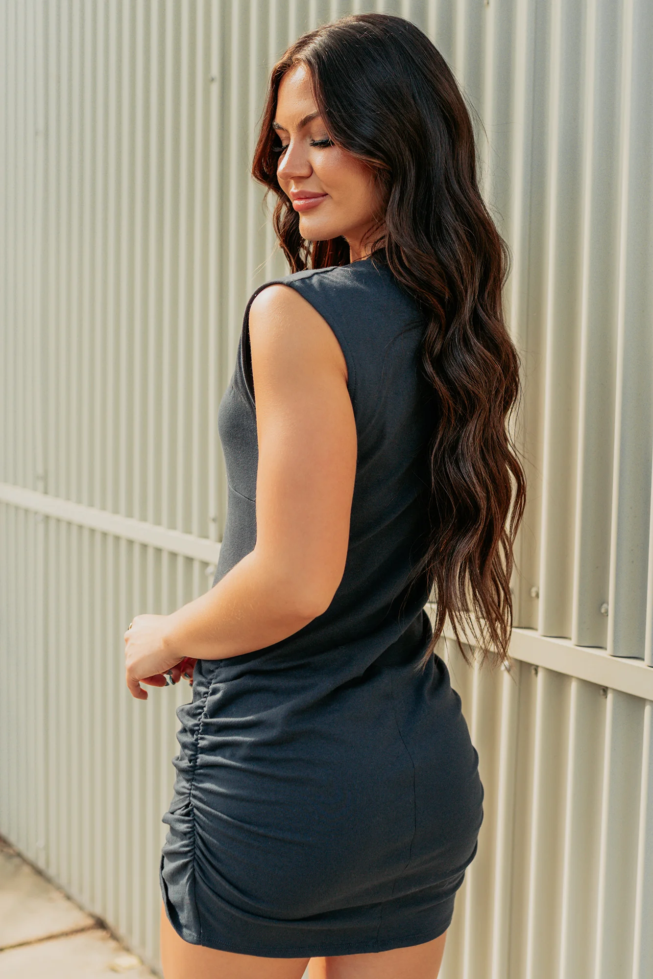 Stubborn Love Cap Sleeve Knit Mini Dress (Graphite) - Image 3