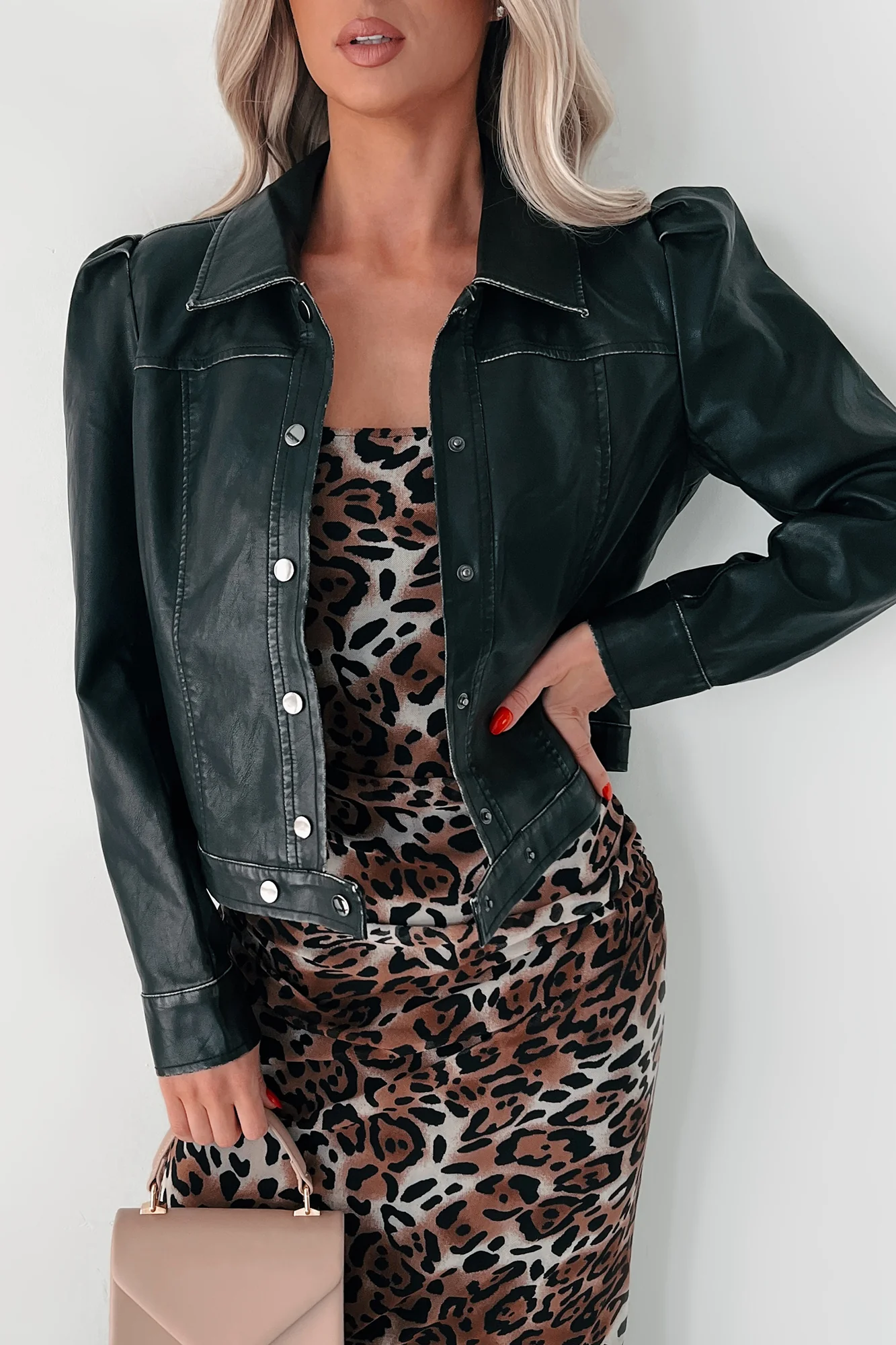 Studio City Puff Sleeve Leather Jacket (Washed Black) - Image 7