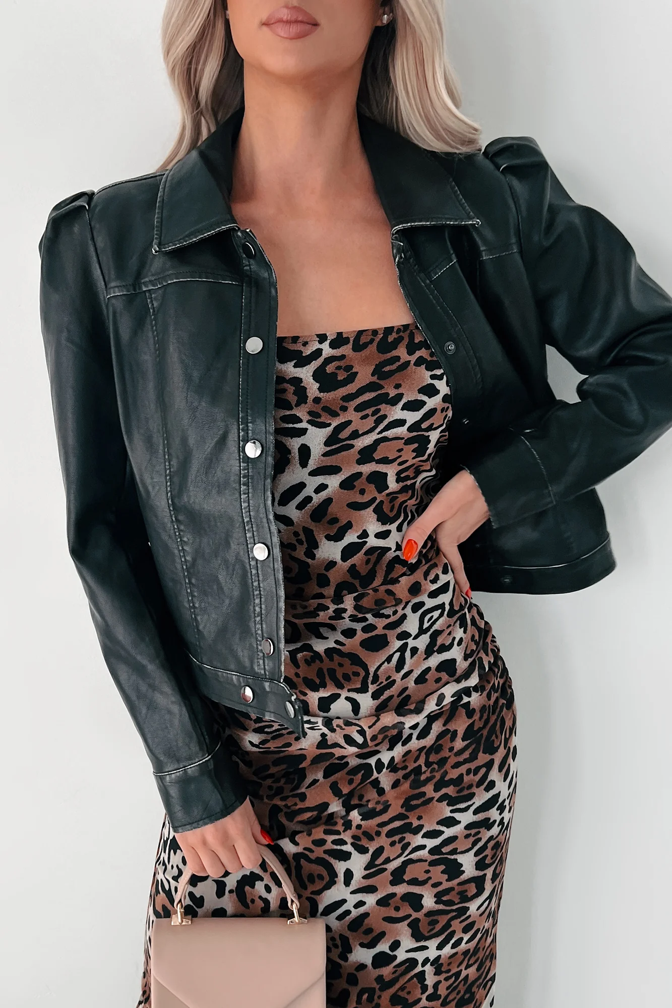 Studio City Puff Sleeve Leather Jacket (Washed Black) - Image 9