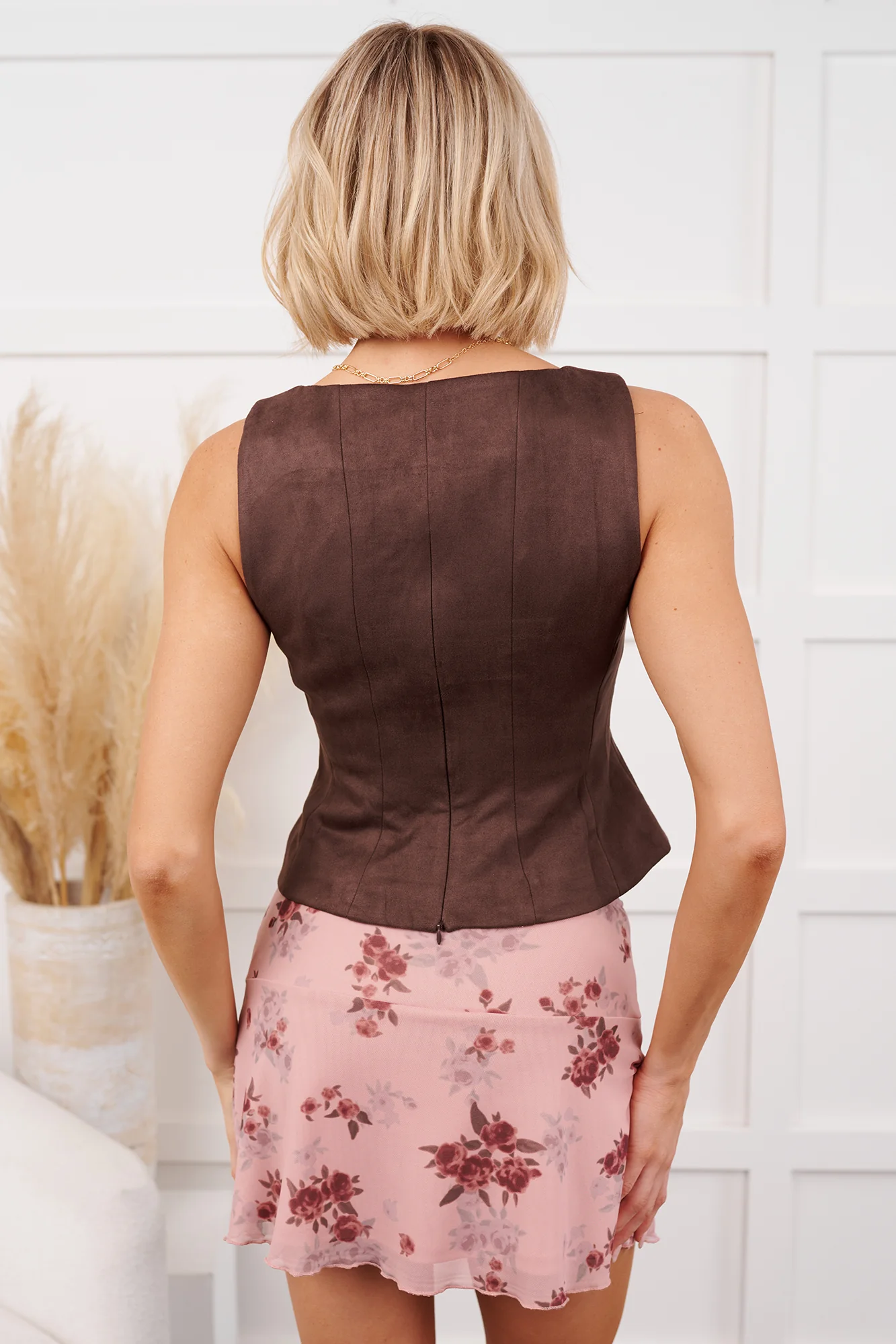 Style Disruptor Faux Suede Lace-Up Top (Chocolate) - Image 8