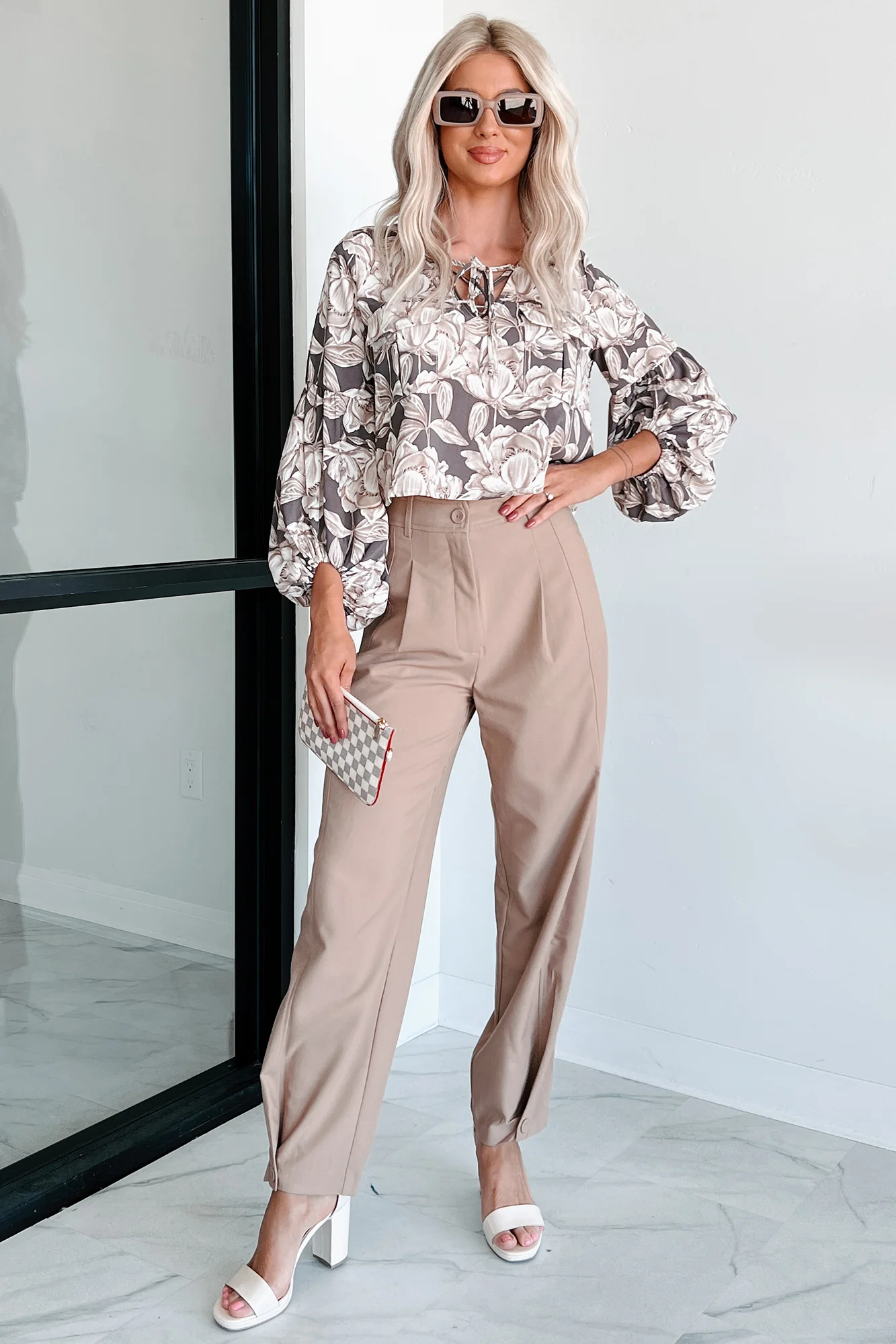 Subtle Blooms Floral Lace-Up Peasant Top (Espresso) - Image 10