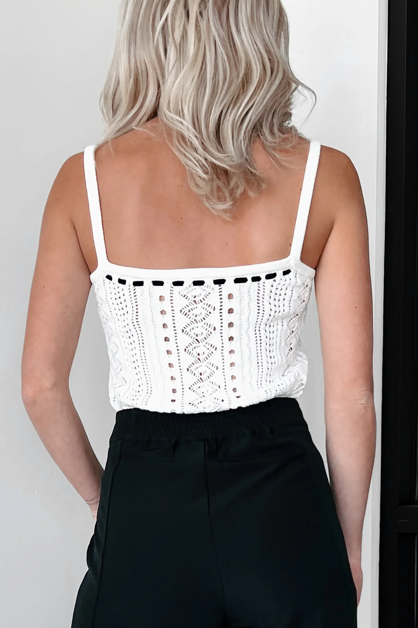 Subtle Charmer Contrast Bow Sweater Tank (White/Black) - Image 3
