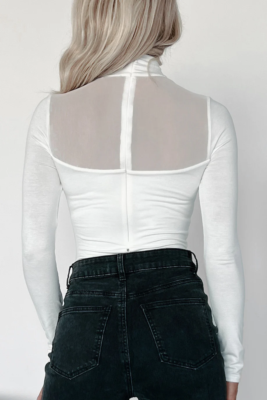 Sultry Persona Mock Neck Mesh Detail Bodysuit (Ivory) - Image 12
