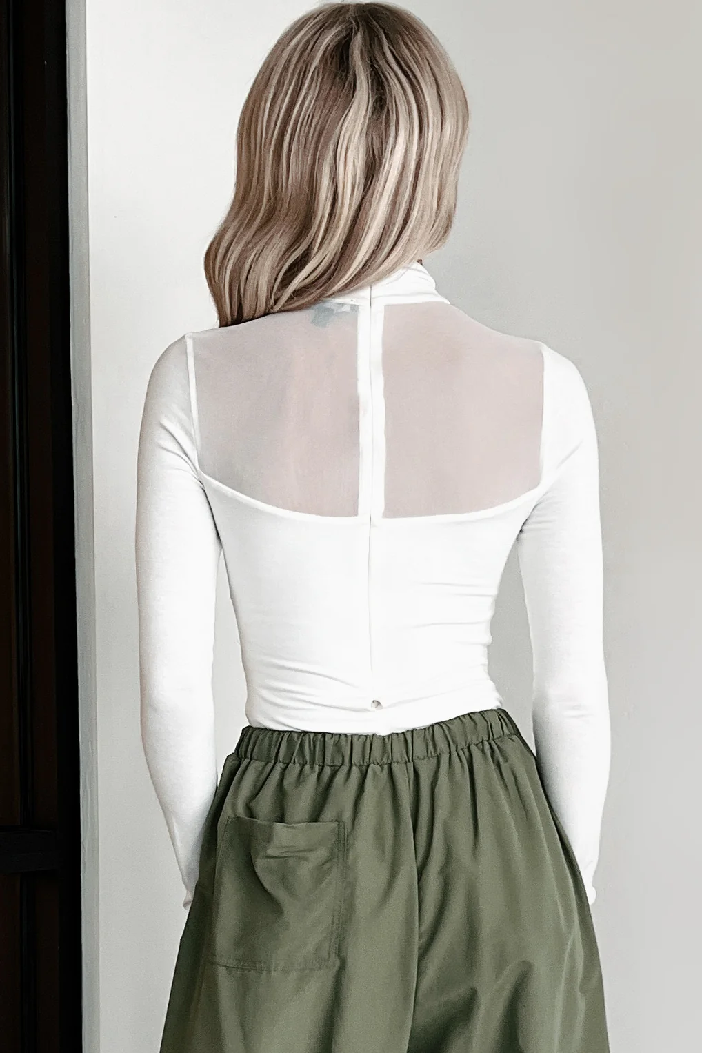 Sultry Persona Mock Neck Mesh Detail Bodysuit (Ivory) - Image 20