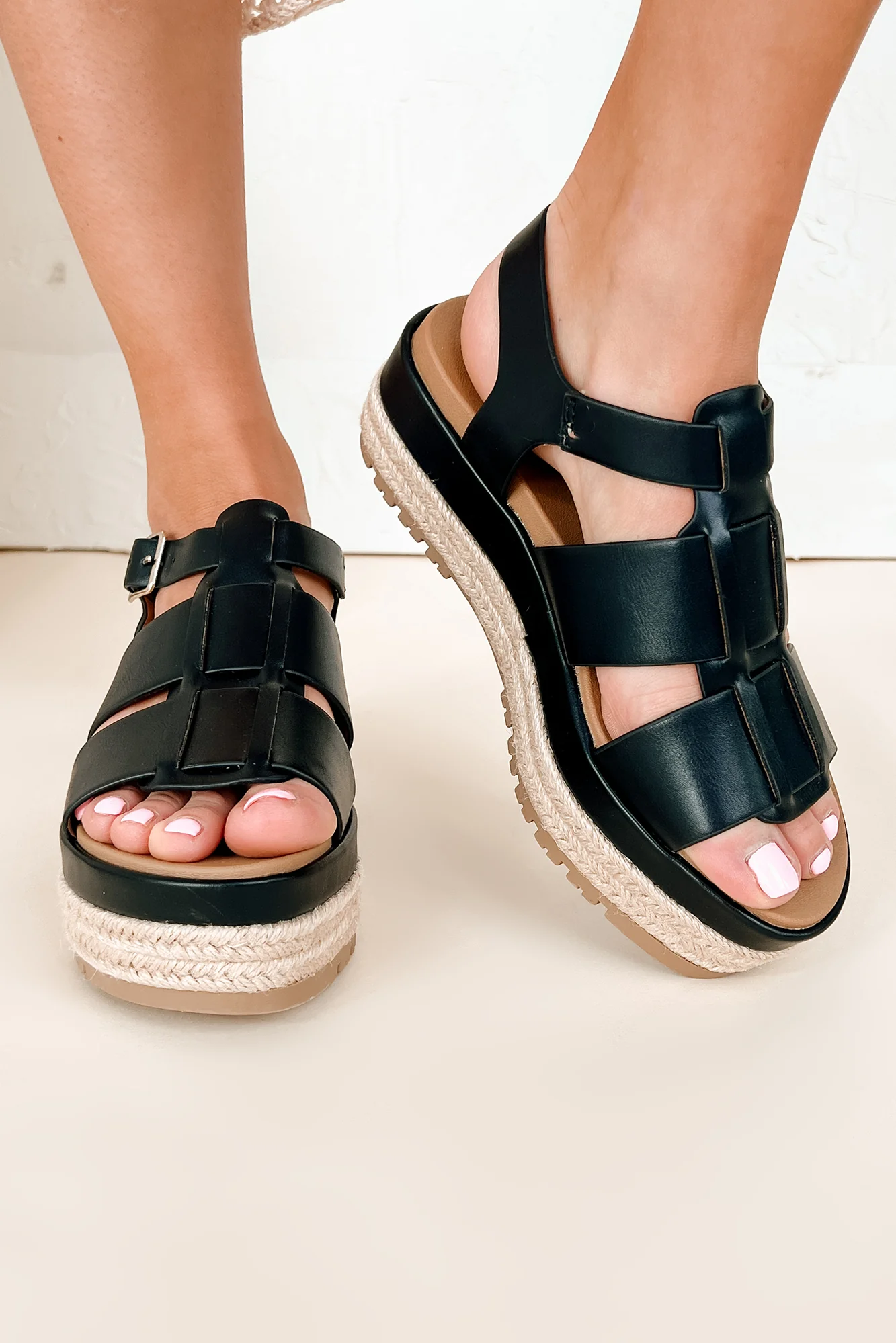 Summer Excursion Platform Fisherman Strap Sandals (Black) - Image 3