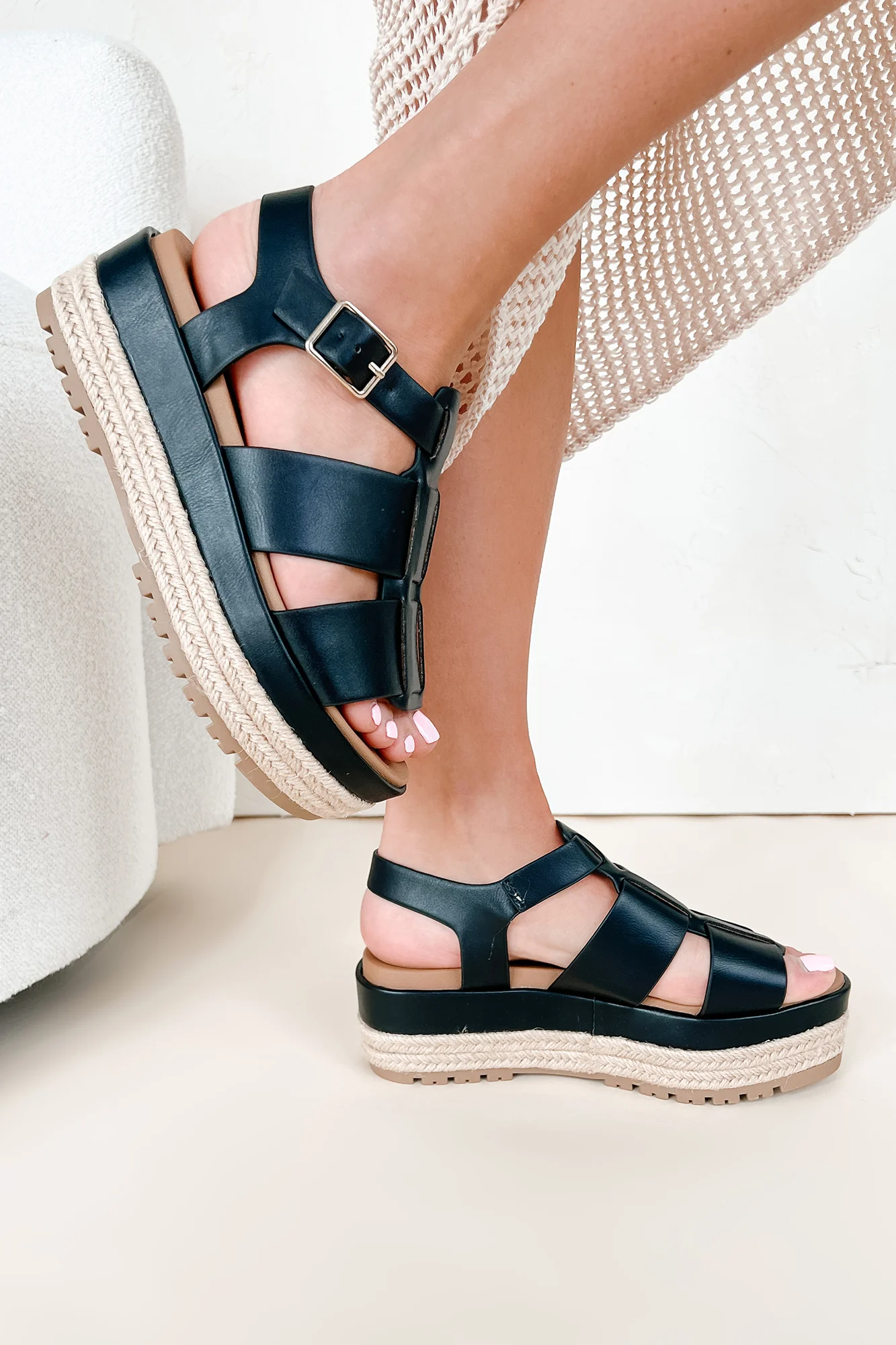 Summer Excursion Platform Fisherman Strap Sandals (Black) - Image 4