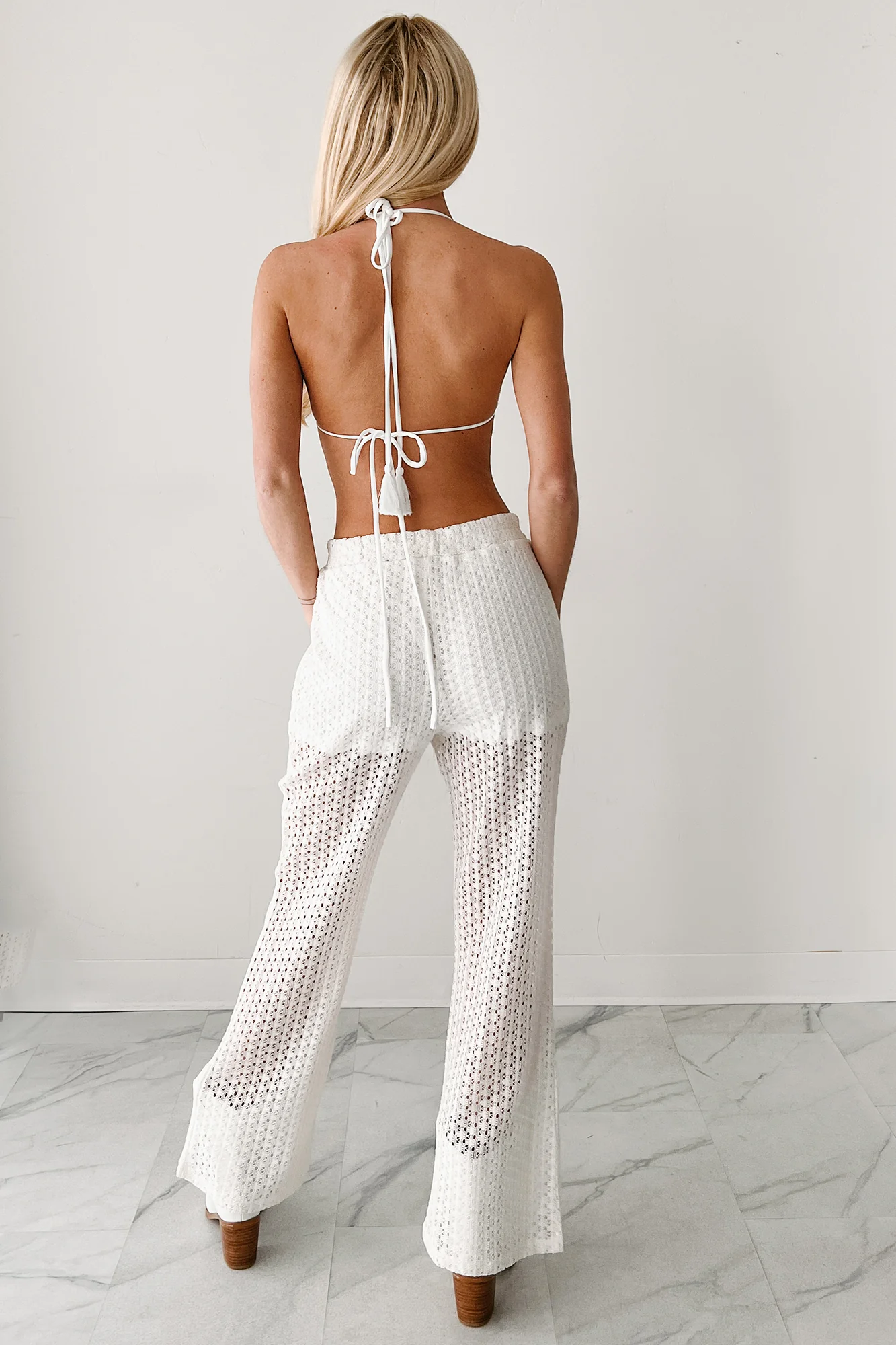 Summer Roadtrips Crochet Bra & Flare Pant Set (Ivory) - Image 6