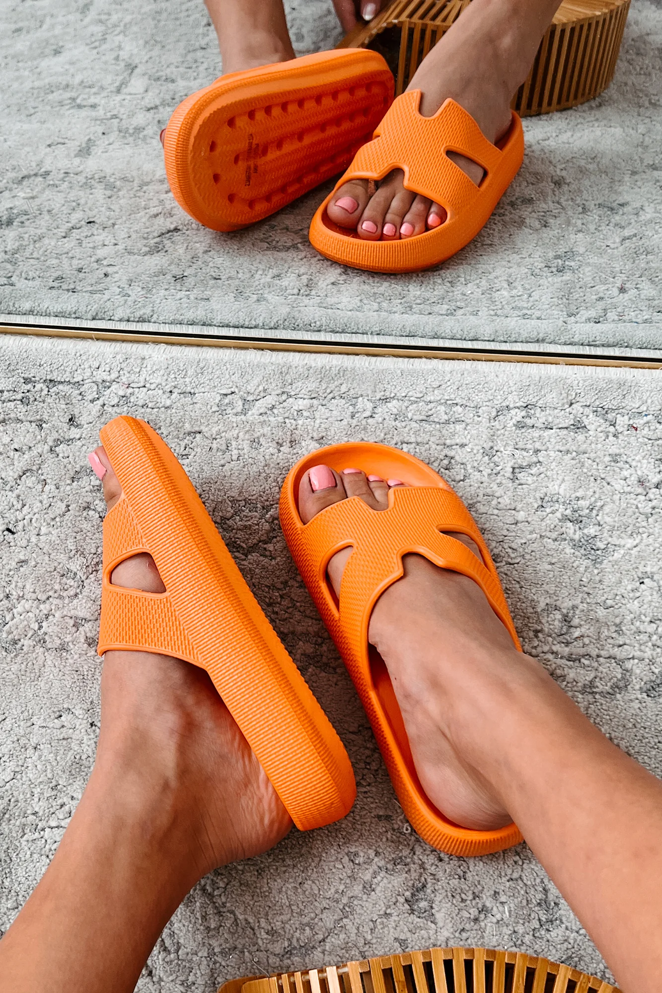 Summer State Of Mind Textured Slide Sandals (Orange) - Image 4