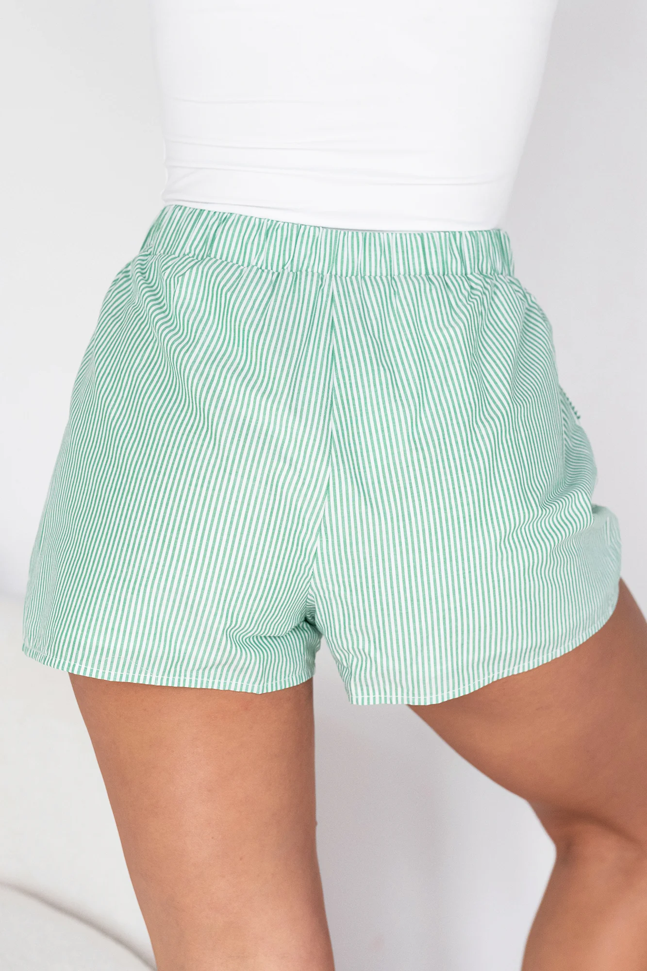 Sun Chaser Drawstring Waist Cargo Shorts (Green/White Stripe) - Image 6