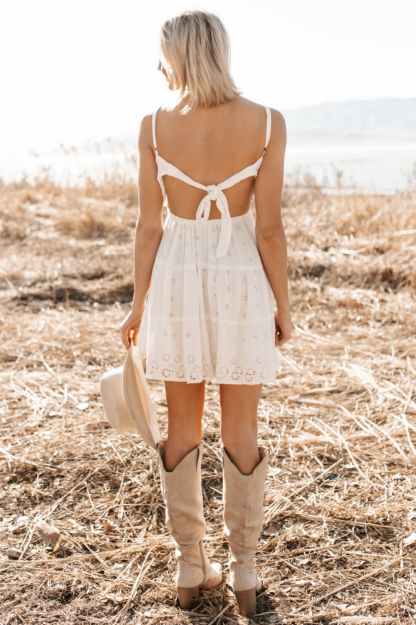 Sun-Kissed Stroll Eyelet Lace Embroidered Mini Dress (White) - Image 7