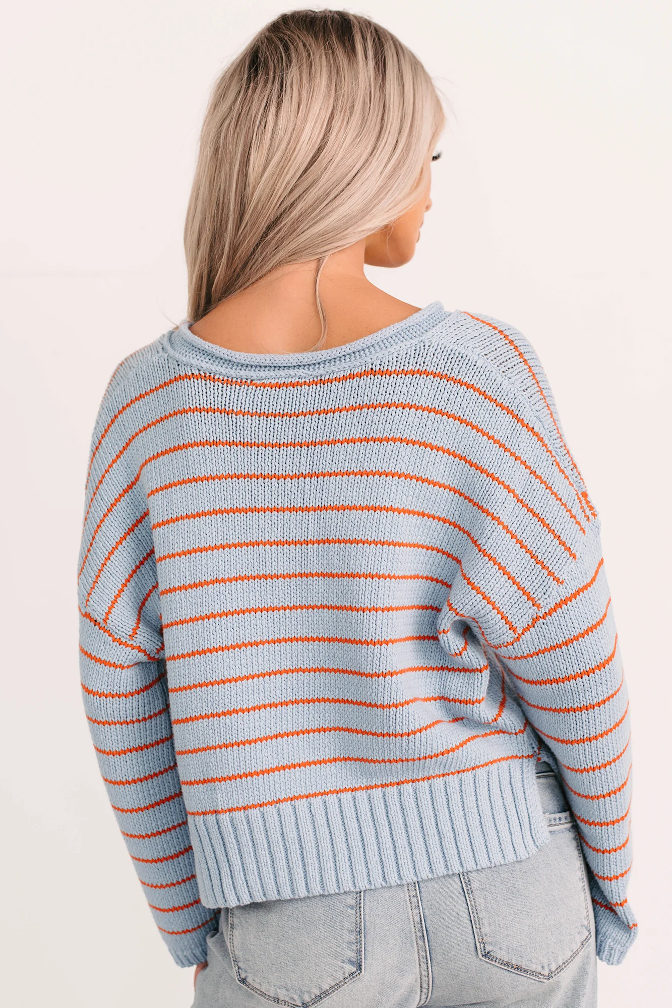 Sunday Comfort Striped Henley Sweater (Blue/Orange) - Image 4