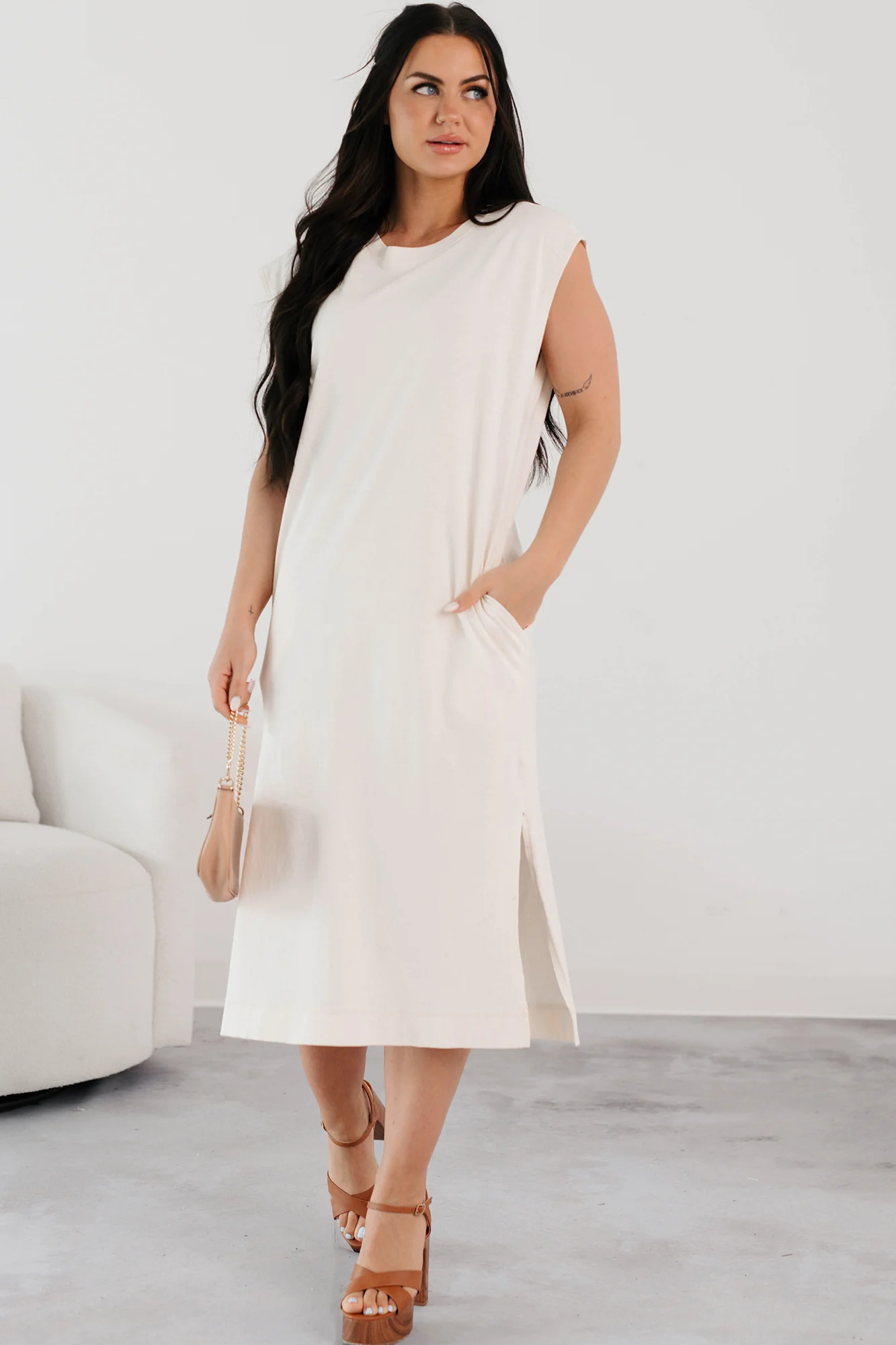 Sundays In Bed Sleeveless Midi Dress (Ivory) - Image 2