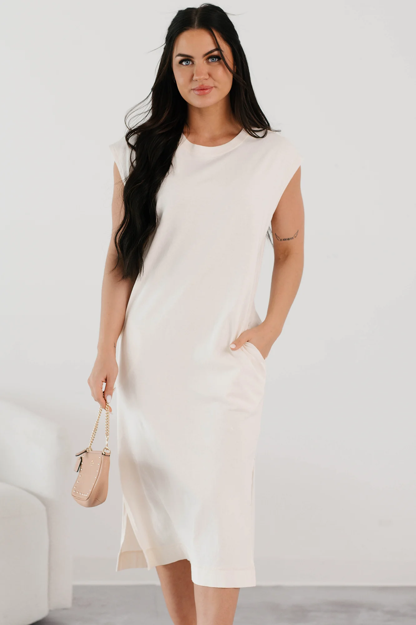 Sundays In Bed Sleeveless Midi Dress (Ivory) - Image 5