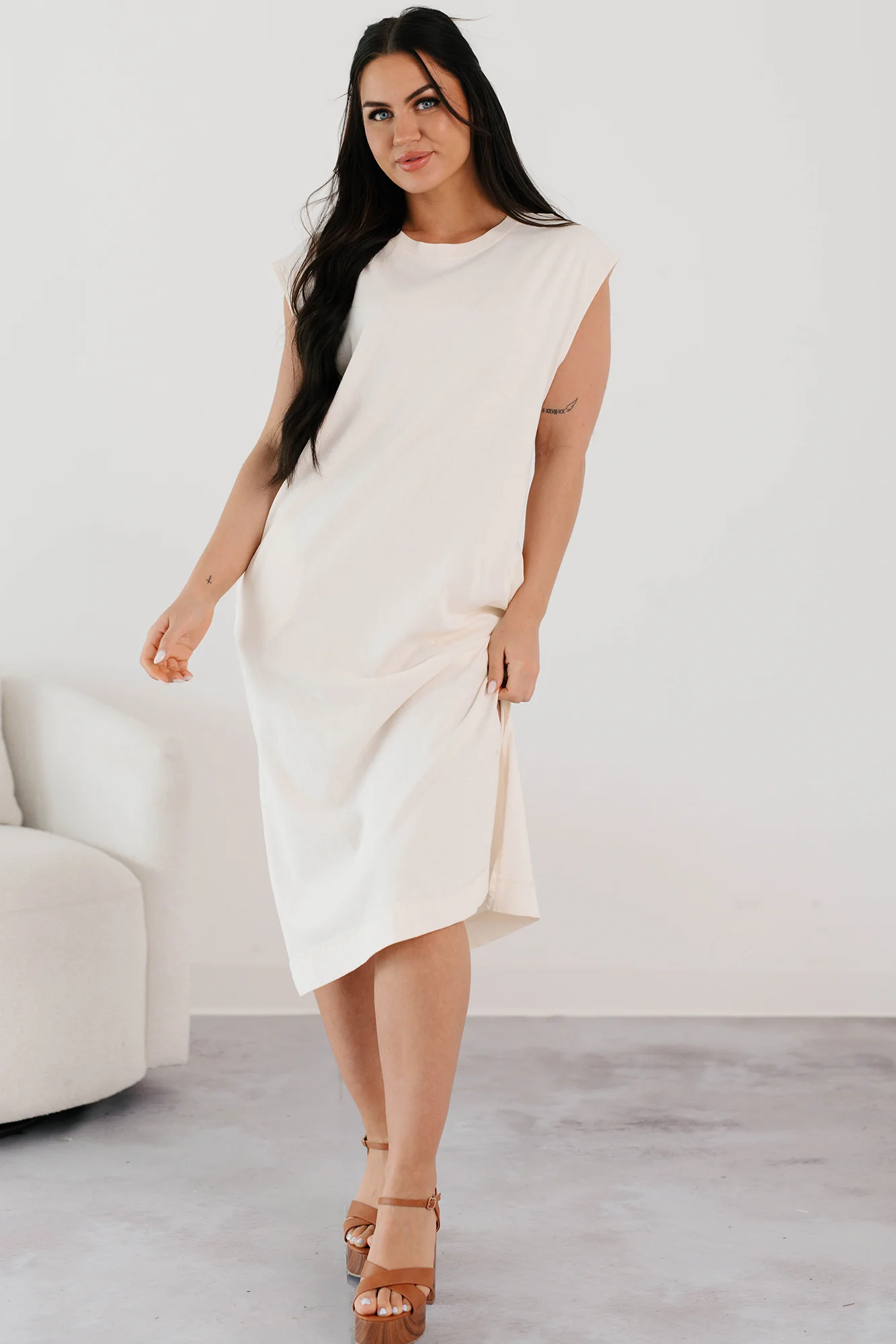 Sundays In Bed Sleeveless Midi Dress (Ivory) - Image 6