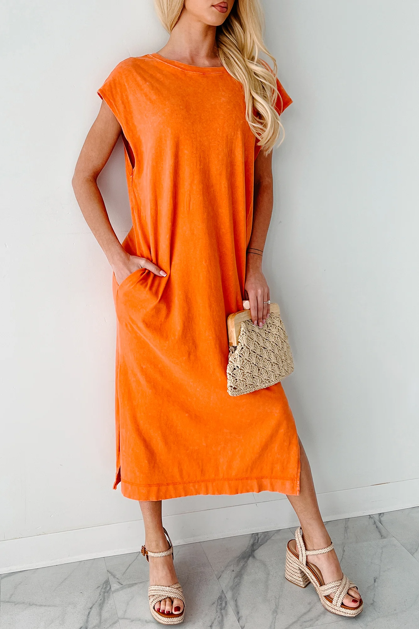Sundays In Bed Sleeveless Midi Dress (Orange) - Image 2