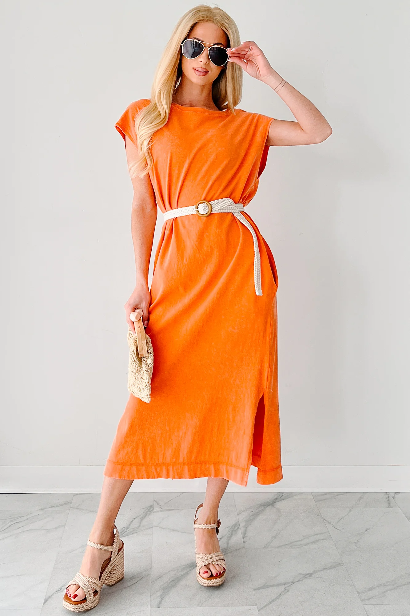 Sundays In Bed Sleeveless Midi Dress (Orange) - Image 3