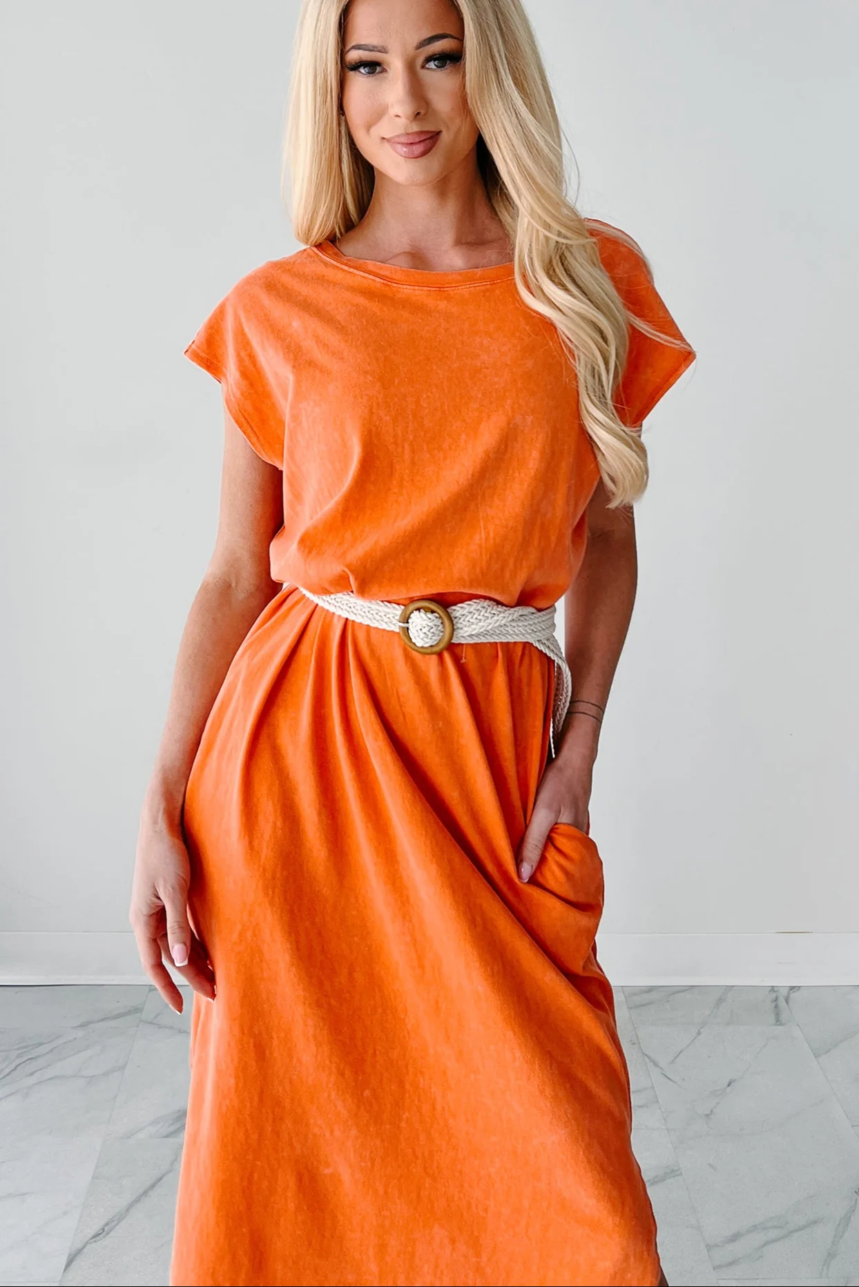 Sundays In Bed Sleeveless Midi Dress (Orange) - Image 4