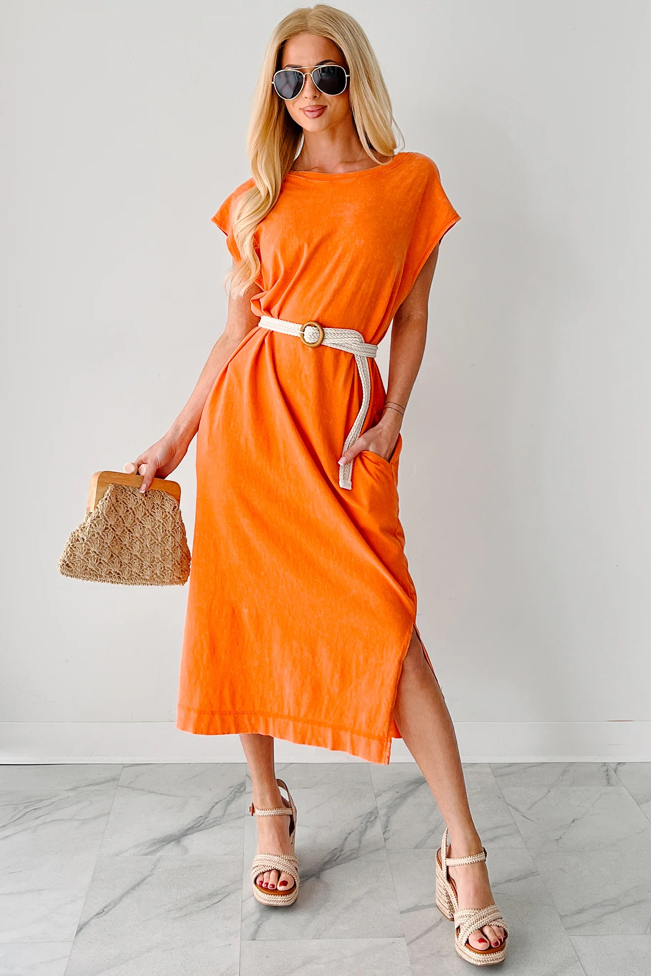 Sundays In Bed Sleeveless Midi Dress (Orange) - Image 7