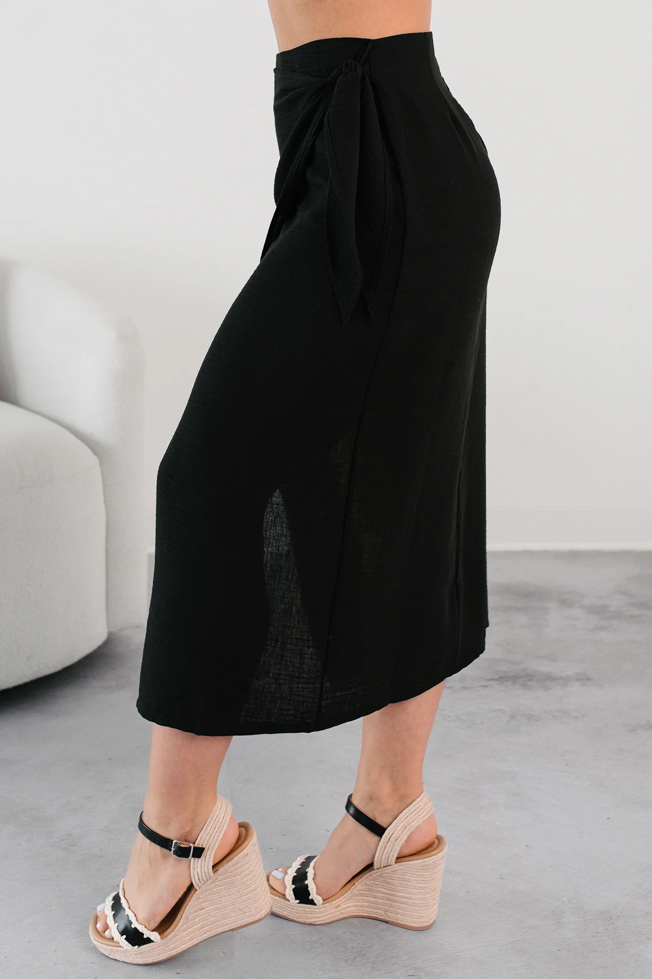 Sunlit Paths Woven Wrap Tie Skirt (Black) - Image 2