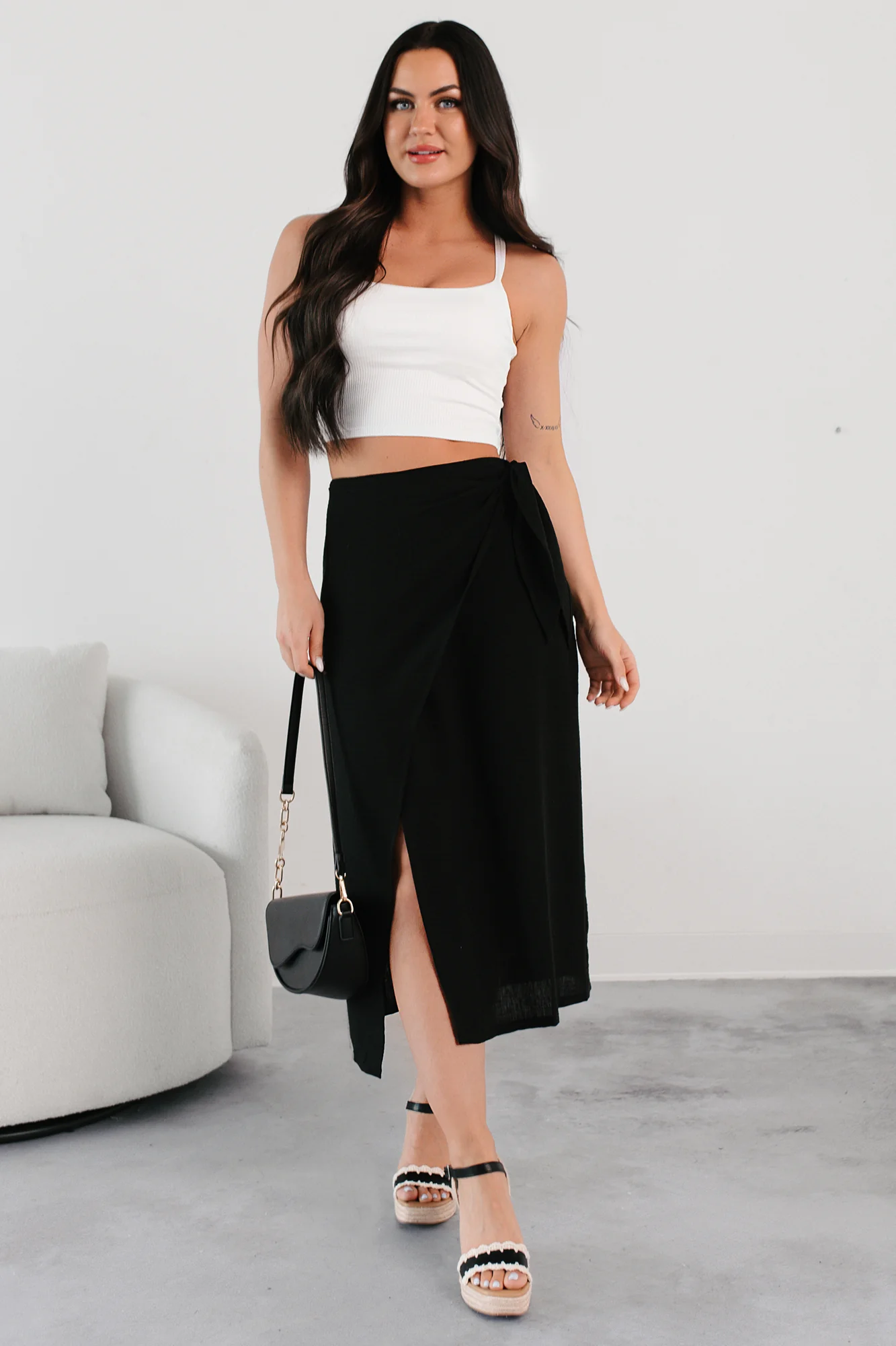 Sunlit Paths Woven Wrap Tie Skirt (Black) - Image 3