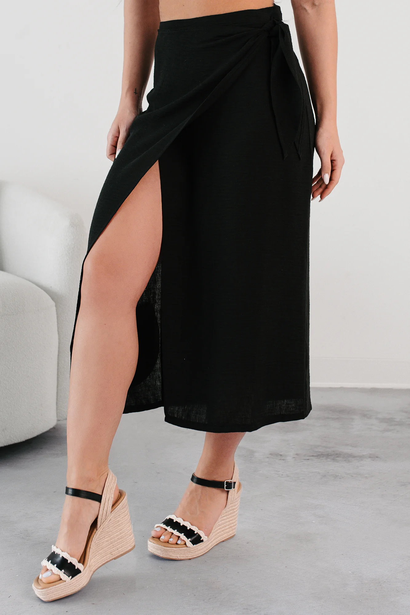 Sunlit Paths Woven Wrap Tie Skirt (Black) - Image 5