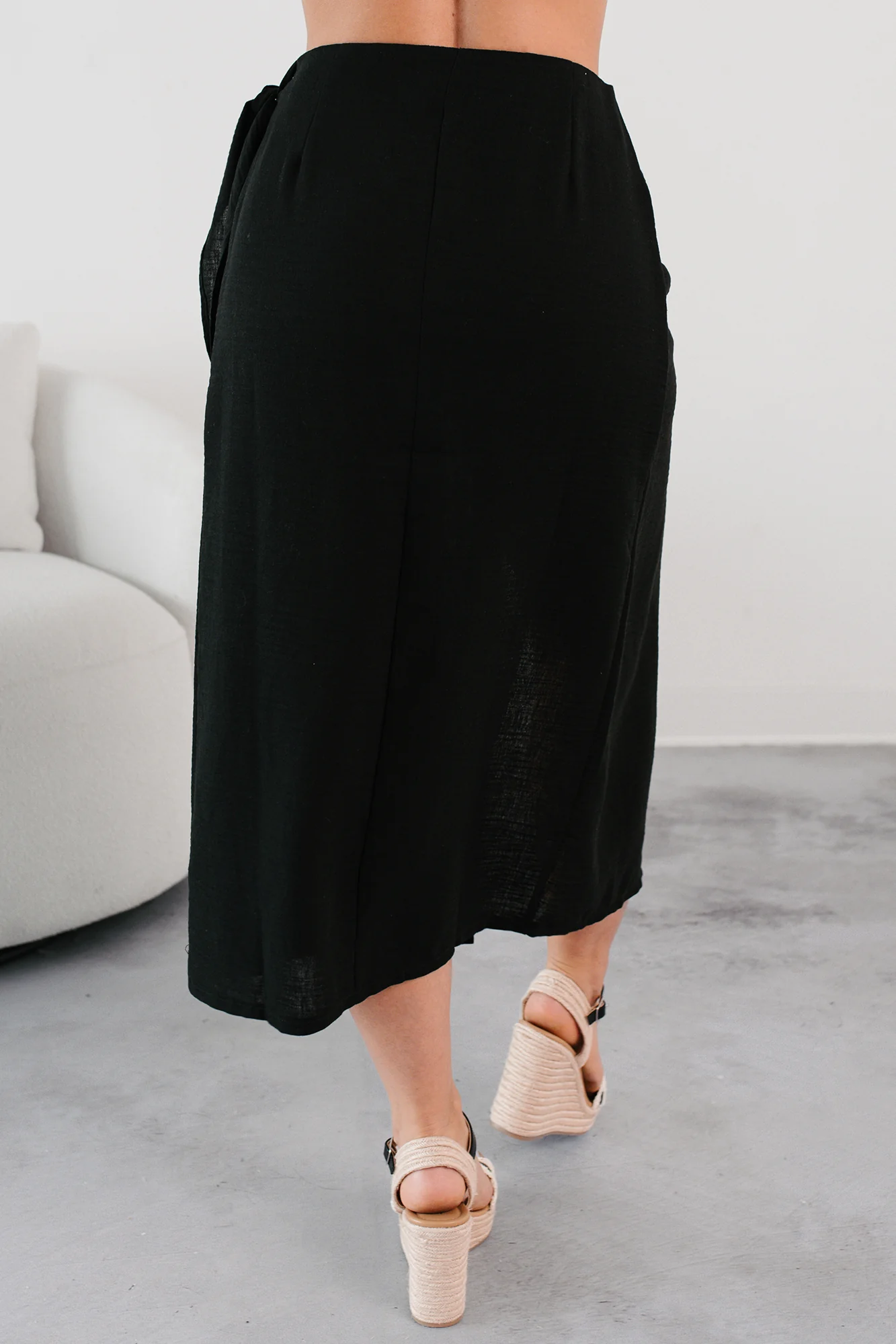 Sunlit Paths Woven Wrap Tie Skirt (Black) - Image 6