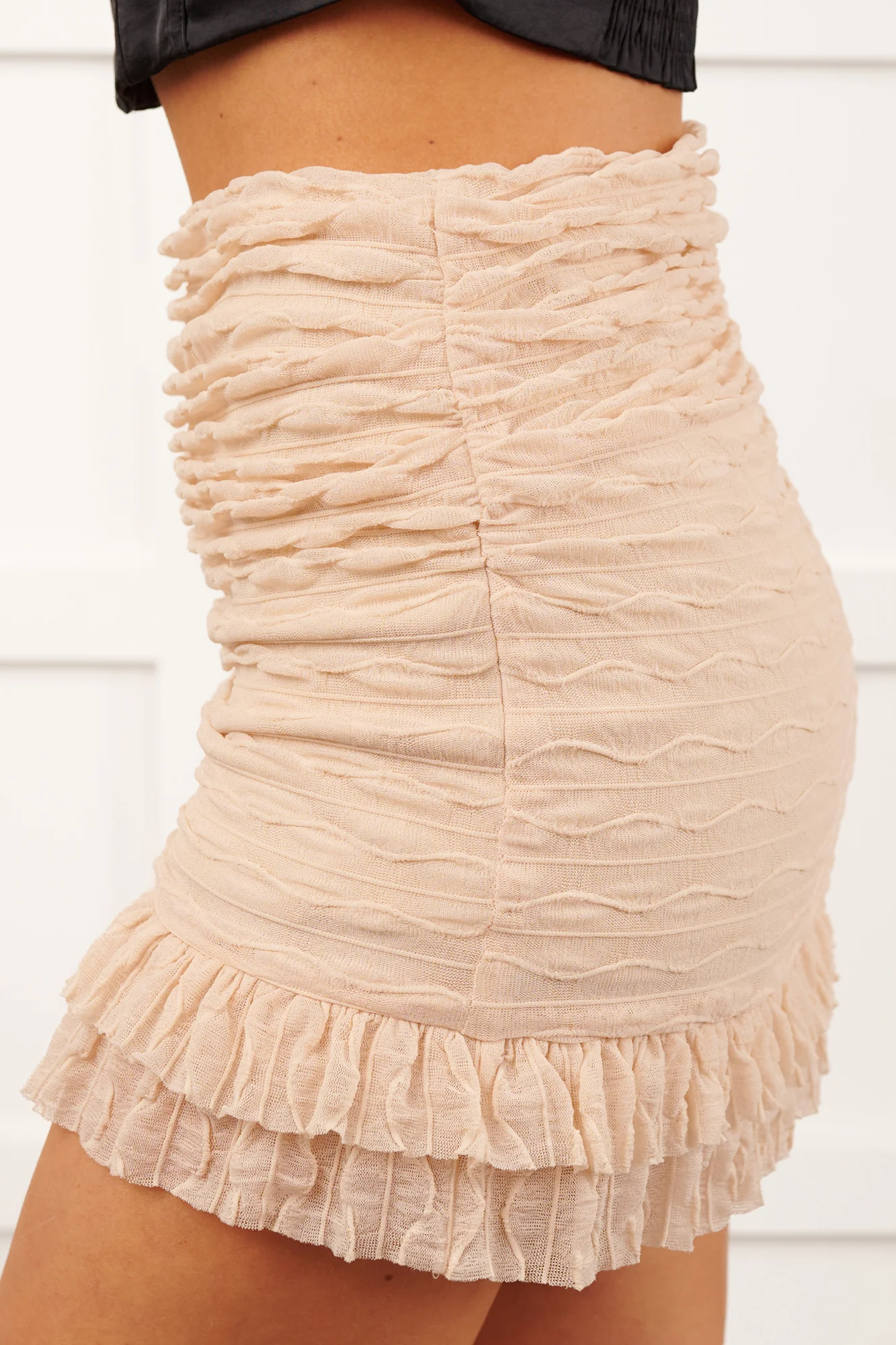 Sunlit Pause Ruched Mesh Mini Skort (Sand Beige) - Image 5