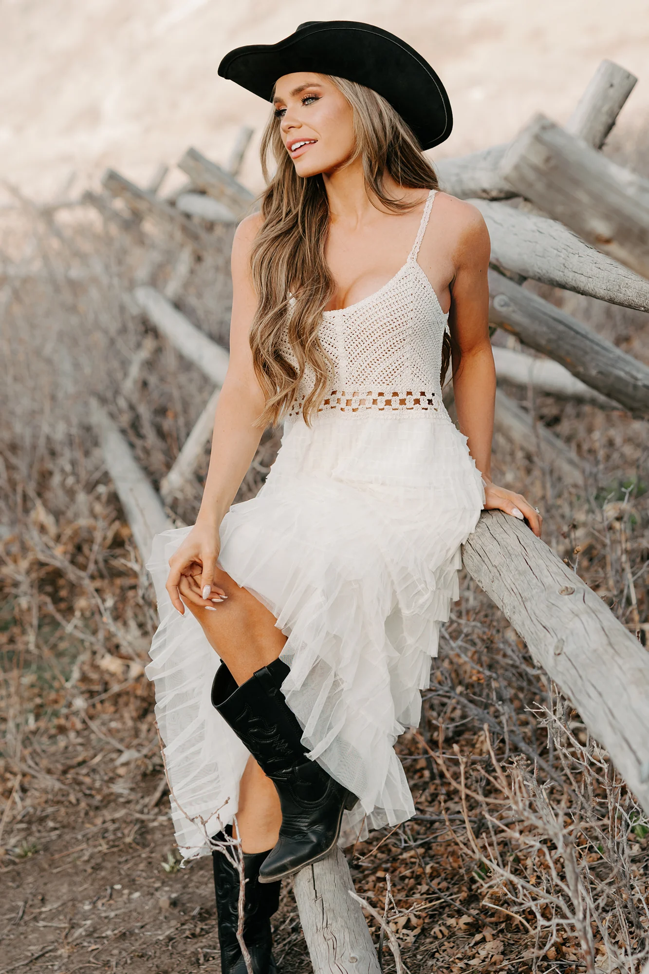 Sunlit Serenity Crochet Ruffle POL Dress (Natural) - Image 10