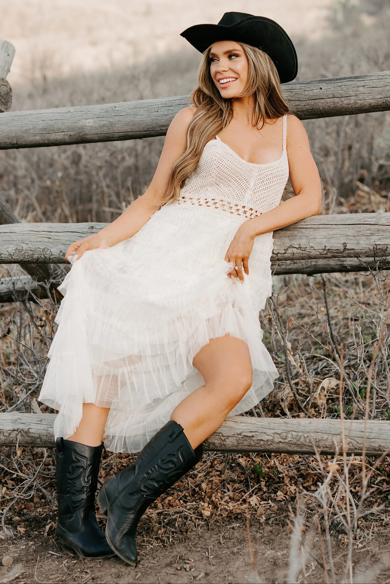 Sunlit Serenity Crochet Ruffle POL Dress (Natural) - Image 3